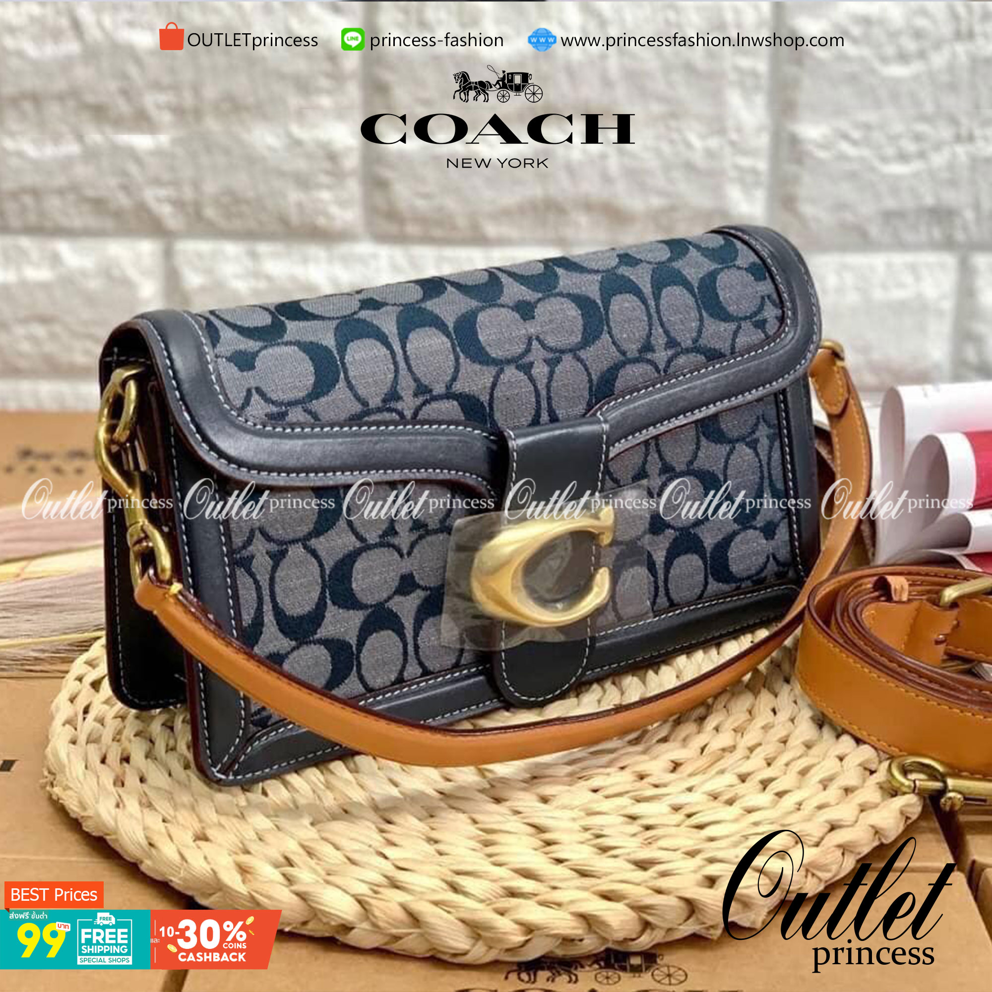COACH Tabby Shoulder Bag 26 In Signature Chambray กระเป๋าหิ้วได้//คล้องไหล่ได้//สะพายข้างได้ วัสดุผ้าแคนวาสทอลายอย่างดี+หนังแท้ค่ะ เปิดปิดกระเป๋าแบบกระดุมแม่เหล็ก มีอะไหล่แบรนด์ตัวใหญ่ด้านหน้าหรูหราเลยทีเดียว ภายในกระเป๋ามีช่องหลักใส่ของ2ช่อง สามารถใส่กระ