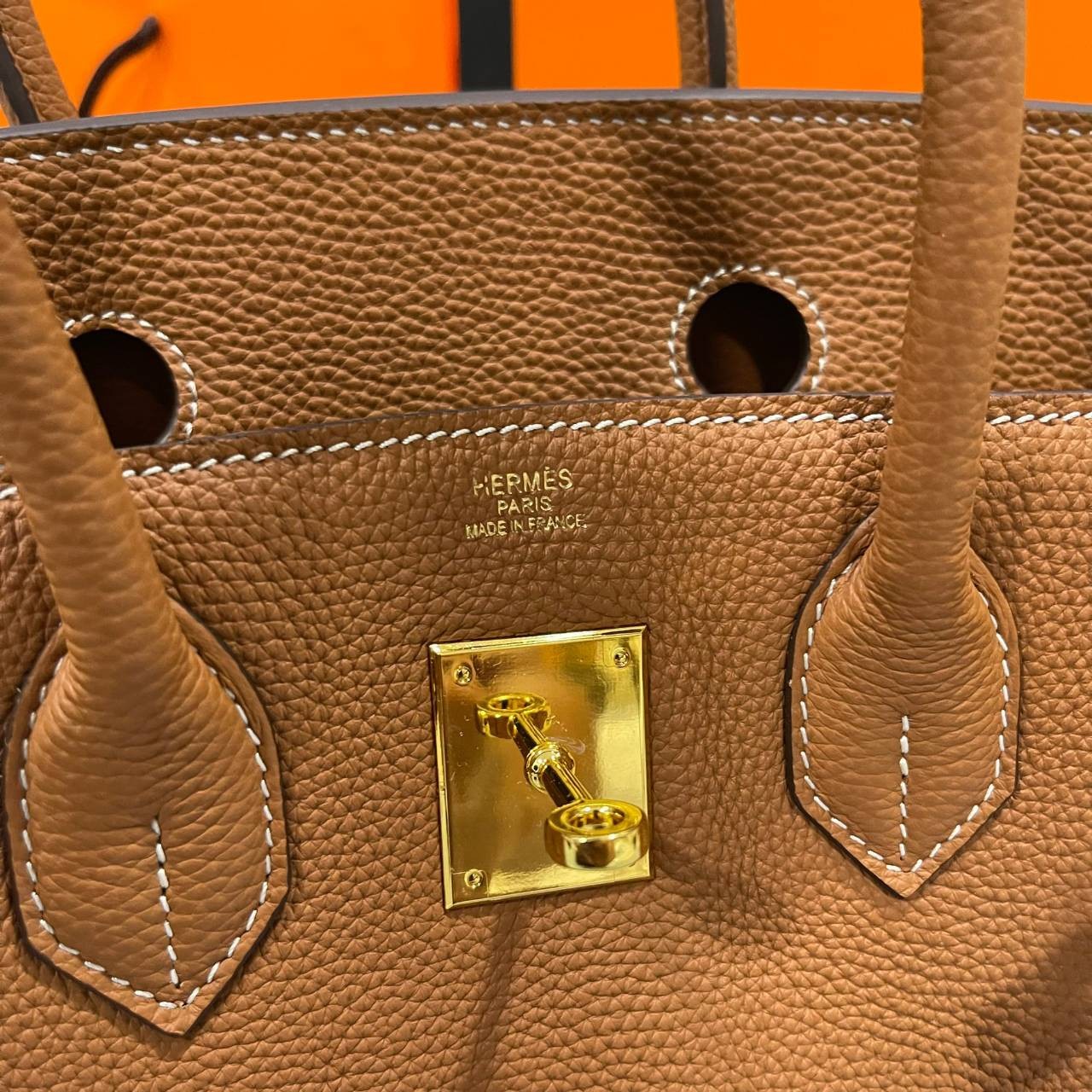หนังแท้ Hermes BIRKIN 25CM epsom in MAUVSSYLESTE COLOR FULL HANDMADE GOLD HARDWARE เกรดออริจินอล ภาพสินค้าถ่ายจากงานขายจริง