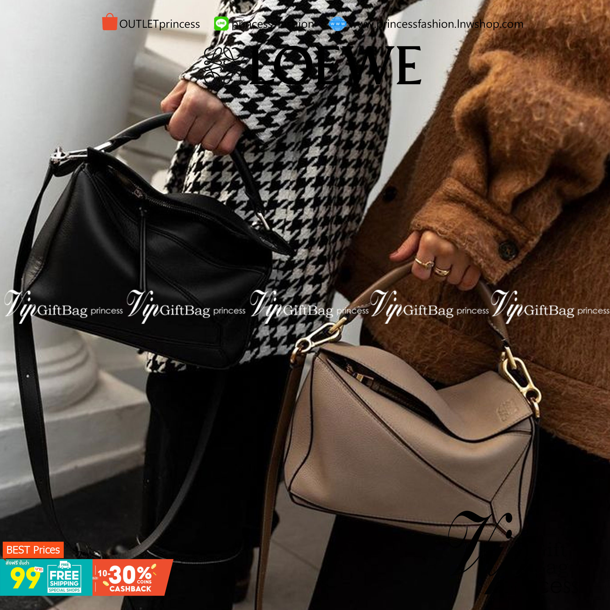 VIP 】LOEWE CROSSBODY BAG (LOEWE Puzzle Bag) กระเป๋าถือหรือสะพาย วัสดุ Calfskin หนังแท้หนังสวยอยู่ทรงขนาดกำลังดีน้ำหนักเบา เปิดปิดด้วยซิป ภายในโล่งกว้างสามารถใส่กระเป๋าสตางค์ มือถือ ของใช้ได้เยอะ ด้านหลังมีช่องซิปใส่ของ หูจับหนังแท้พร้อมสายสะพายยาวหนังแท้ถ
