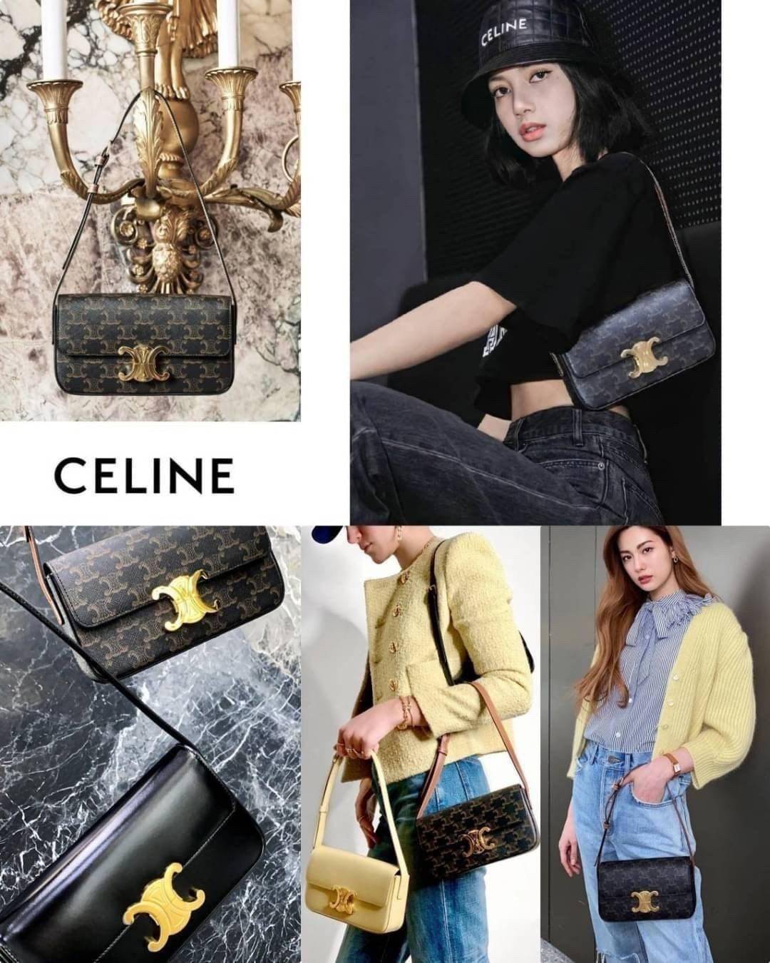 CELINE TRIOMPHE SHOULDER BAG VIP ดีไซน์ยอดนิยมสไตล์สาว LISA ทรงเหลี่ยมหนังSaffianoสวยหรูอยู่ทรง