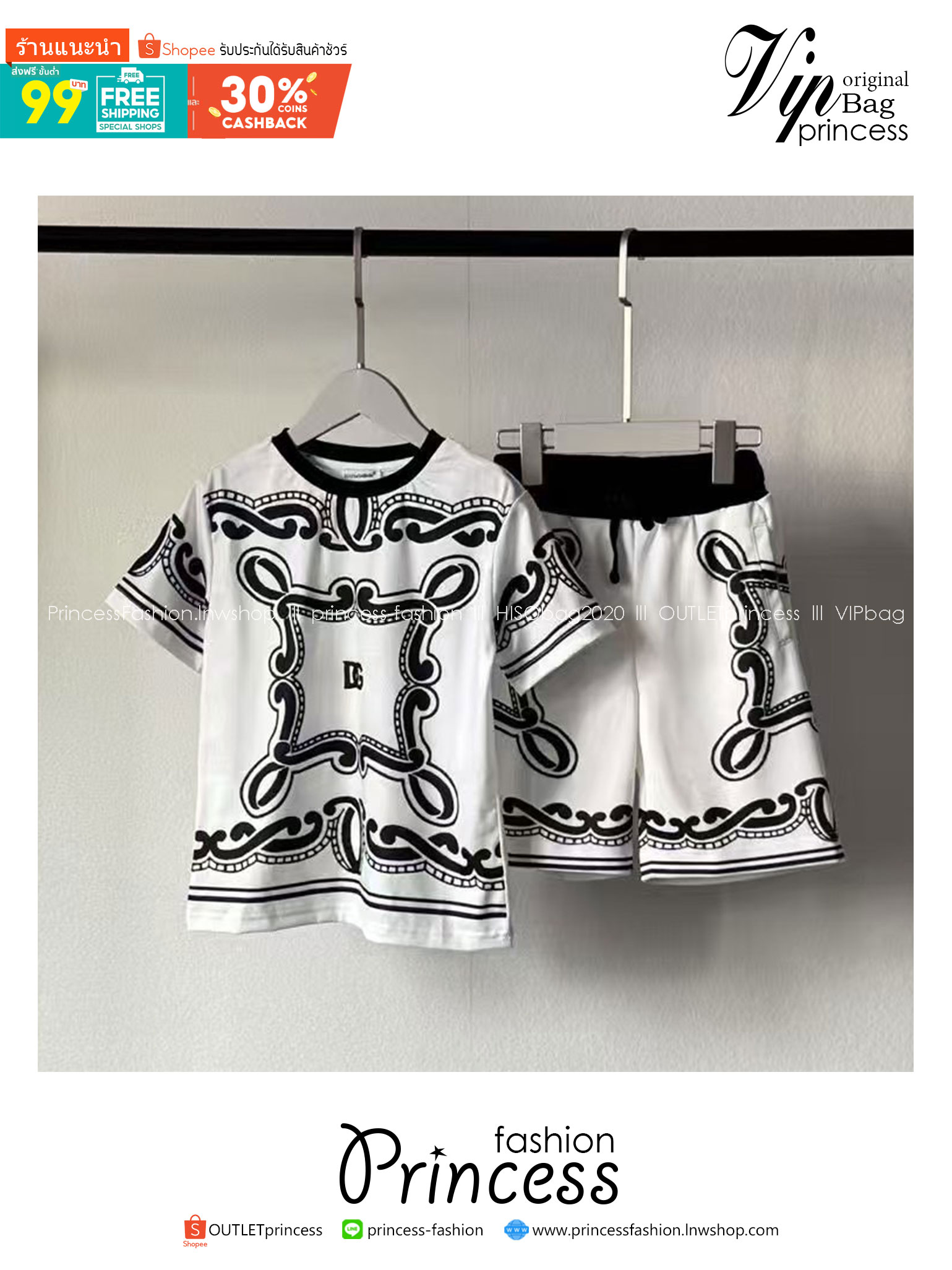 สลับแท้ เกรดเทพ Size 90-150 เสื้อผ้าเด็กแบรนด์เนม Dolce & Gabbana Bandanna-print jersey งาน 1:1 เซตเสื้อพร้อมกางเกง รุ่น uni-sex ใส่ชิลๆ เนื้อผ้าอย่างดีงานนำเข้าจากโรงงานเทียบแบรนด์