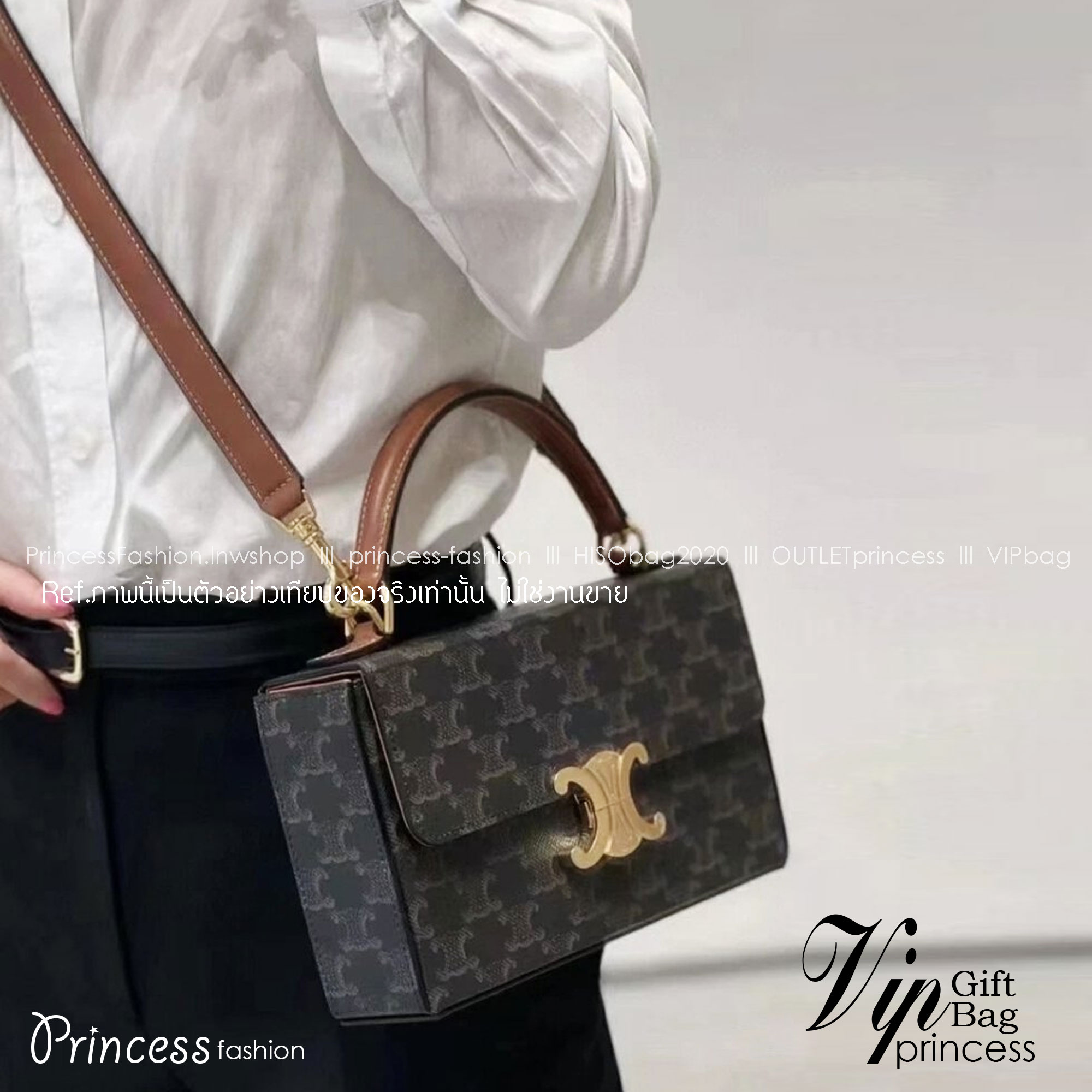 CELINE BOX TRIOMPHE IN TRIOMPHE CANVAS กระเป๋าสะพายสวยอยู่ทรง ดีไซน์เอกลักษณ์ ใช้งานง่ายด้วยอะไหล่กดล็อค วัสดุหนังแคนวาสทนทาน