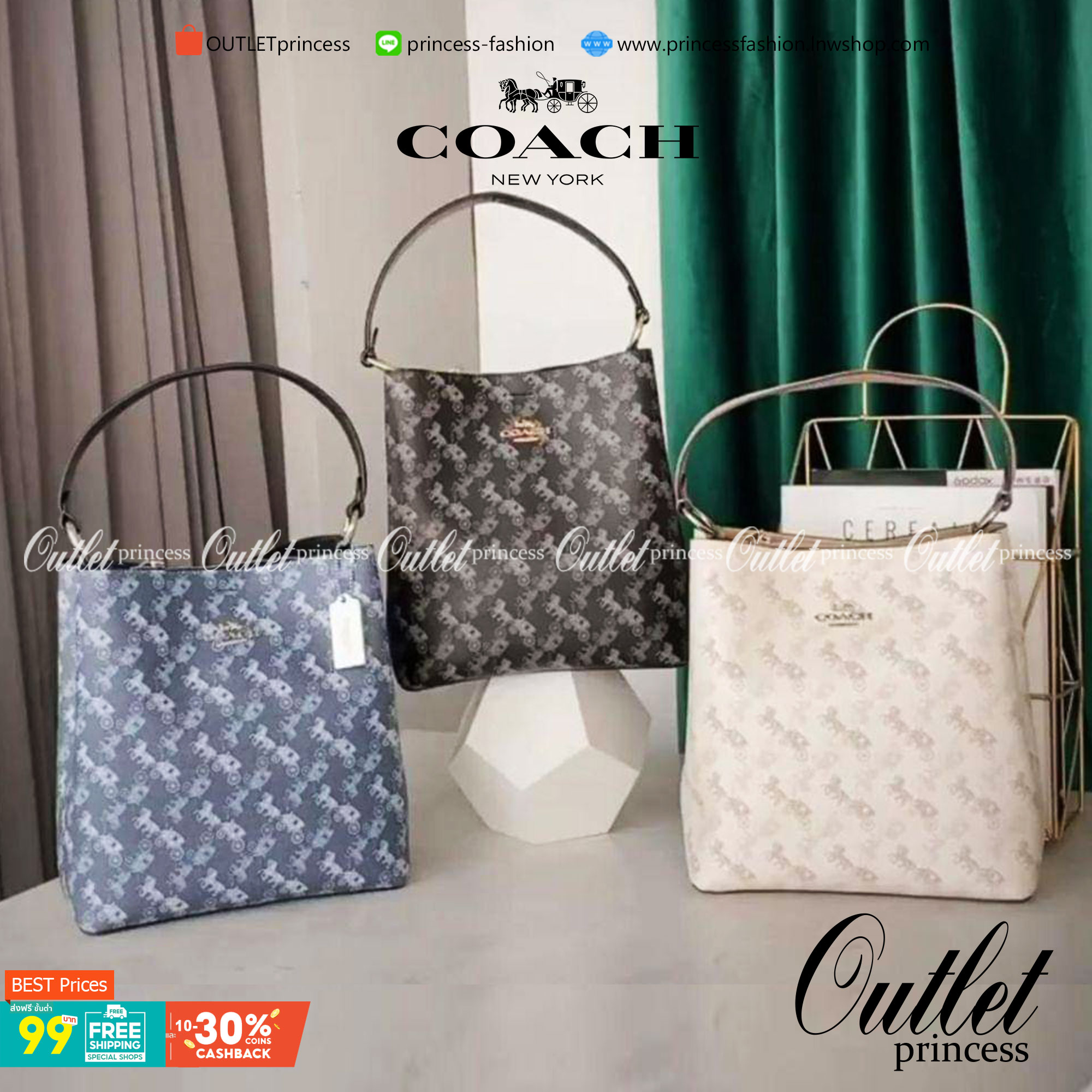 COACH TOWN BUCKET BAG WITH HORSE AND CARRIAGE PRINT ((2081-236)) 🔺กลับมาแล้ว ตามคำเรียกร้องค่ะ! กระเป๋าคล้องไหล่//สะพายข้างได้ วัสดุ pvc อย่างดี หนังนิ่มป่องพองตัวสวยงาม ลายรถม้าทั้งใบค่ะ ภายในกระเป๋าแบ่งเป็น2ช่องหลัก เปิดปิดแบบกระดุมแม่เหล็ก ภายใ