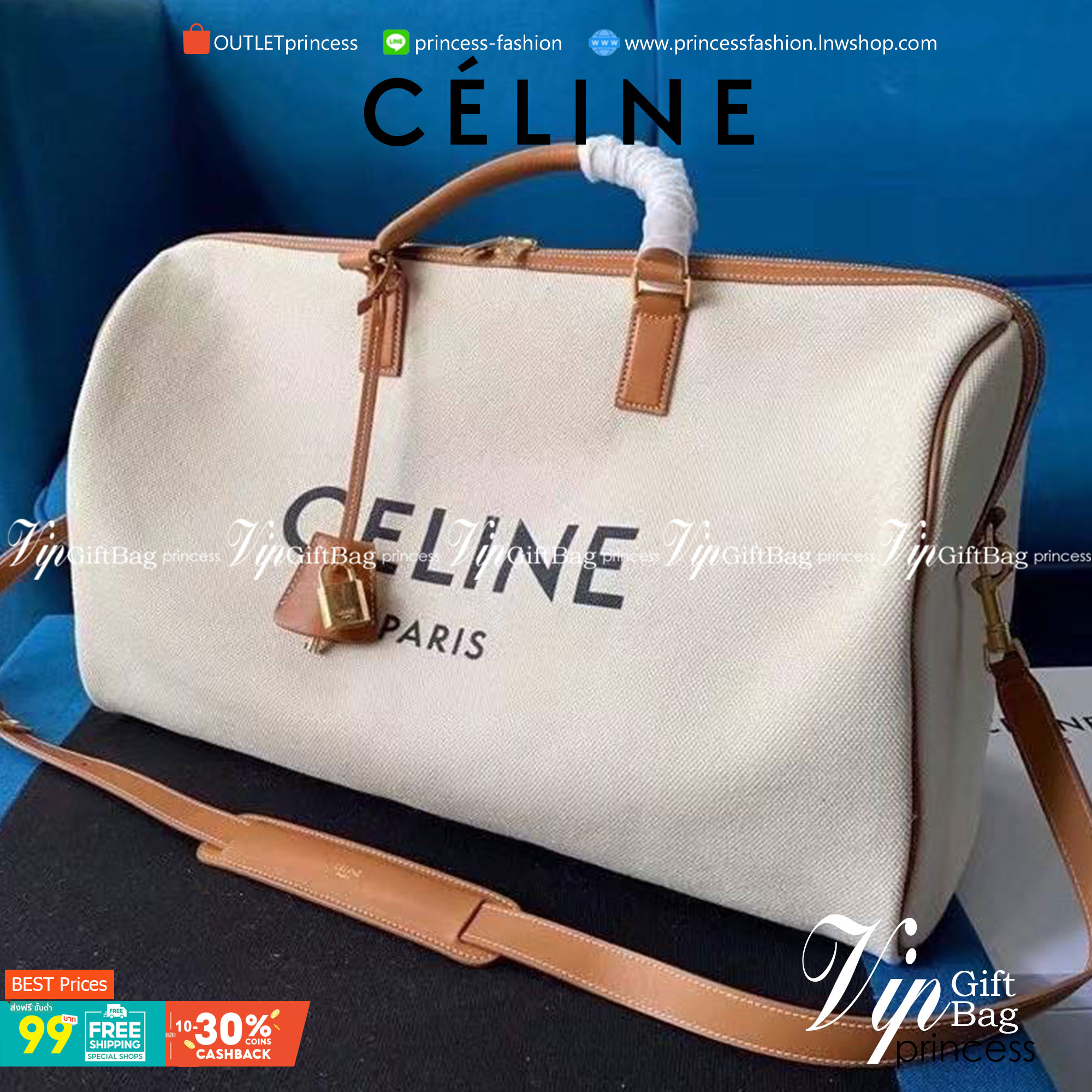 VIP GIFT หนังแท้ CELINE KEEPALL LARGE VOYAGE BAG IN TEXTILE WITH CELINE PRINT AND CALFSKIN BAG ใบใหญ่จุสัมภาระได้เยอะสุดๆ สวยหรูสุดคลาสสิค ดีไซน์ไม่มีเอ้าท์ เปิดปิดด้วยซิปแบรนด์ พร้อมห้อยแม่กุญแจอะไหล่แบรนด์สีทอง ภายในโล่งกว้างและจุมากใช้เป็นกระเป๋าเดินทา