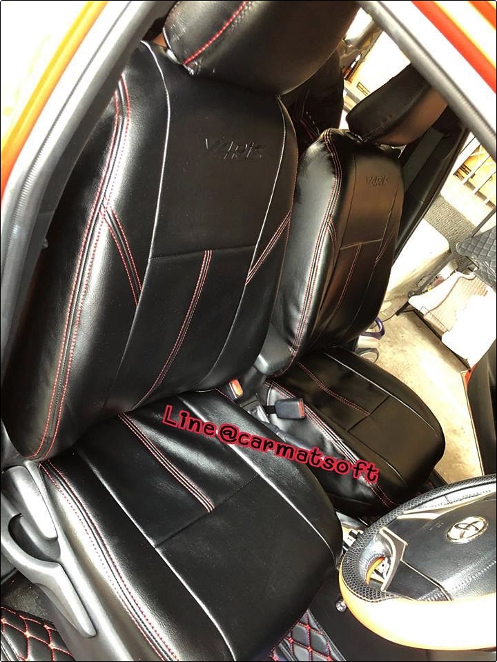 ชุดหุ้มเบาะรถยนต์YARIS (ปี2013-2017) หนังPVC เกรดA หนา1มิล สีดำด้ายแดง (แบบสวมทับ)