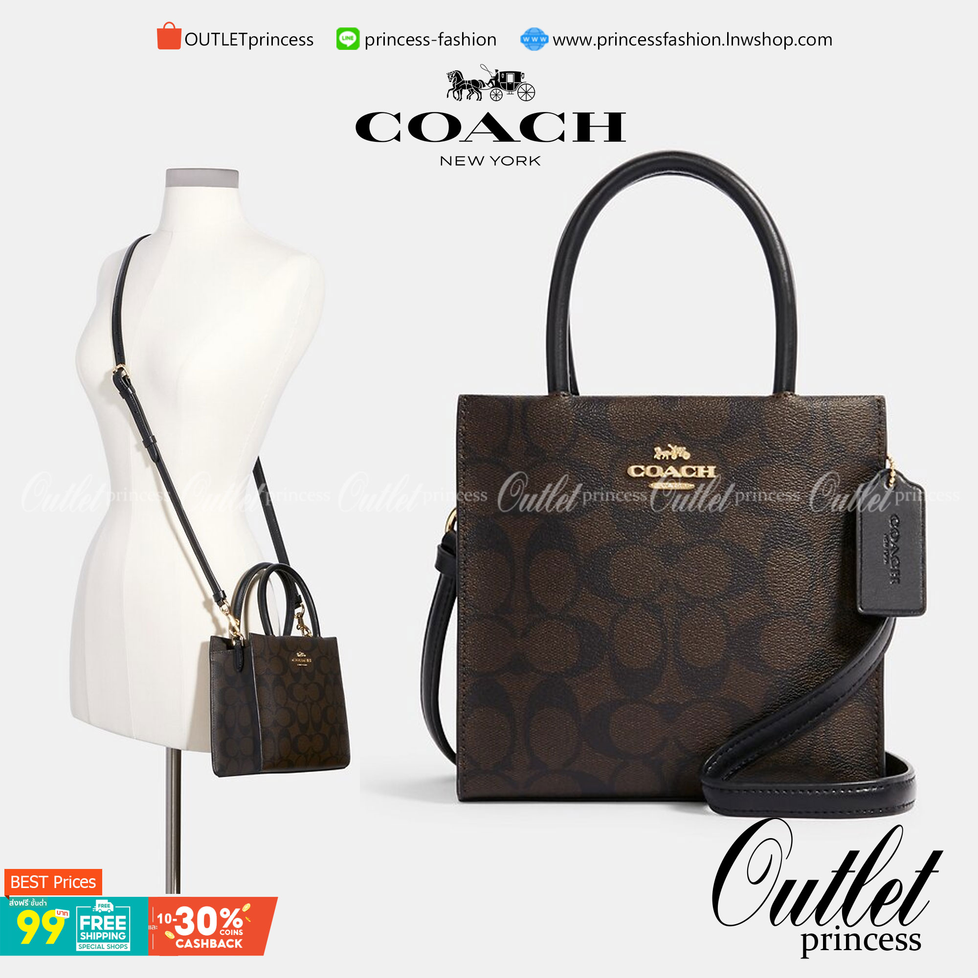 COACH 5693 MINI CALLY CROSSBODY IN SIGNATURE CANVAS กระเป๋าครอสบอดี้โท้ทมินิไซส์ รุ่นใหม่สุดฮอต!! ใบจริงคือน่ารักม้ากกกก!! สวยอยู่ทรง น่ารักน่าใช้ วัสดุหนังแคนวาสเคลือบลาย ปากกระเป๋ามีกระดุมแม่เหล็ก มาพร้อมหูจับในตัวและสายสะพายข้าง ถอดออกหิ้วเก๋ๆก็ได้ หรื