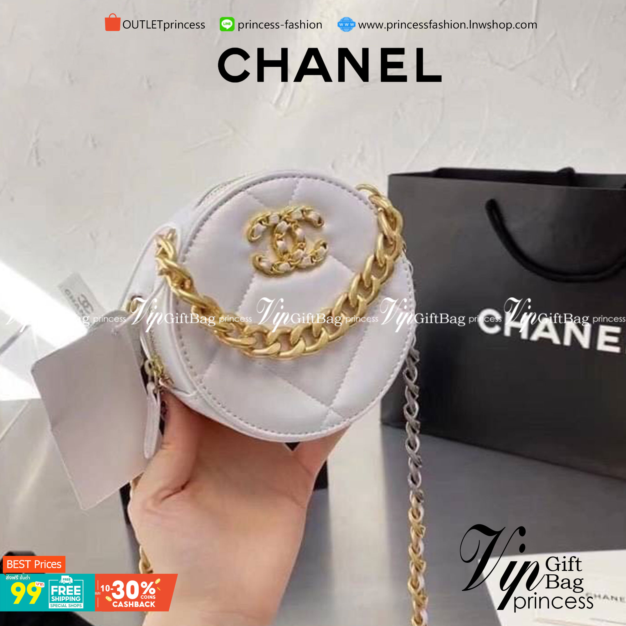 CHANEL Goatskin round quilted rhombic chain crossbody bag กระเป๋าสะพายทรงกลม งานหนังสวยมาก สายโซ่ทองรมควันสลับเงินเพิ่มความหรูหรา เป็นรุ่นตามหาที่ลูกค้าสอบถามเข้ามาเยอะมาก สินค้าเข้าแล้วน้า พร้อมส่งความสวยแล้วค่าา พร้อมส่ง 4 สี ดำ ขาว เบจ ชมพู