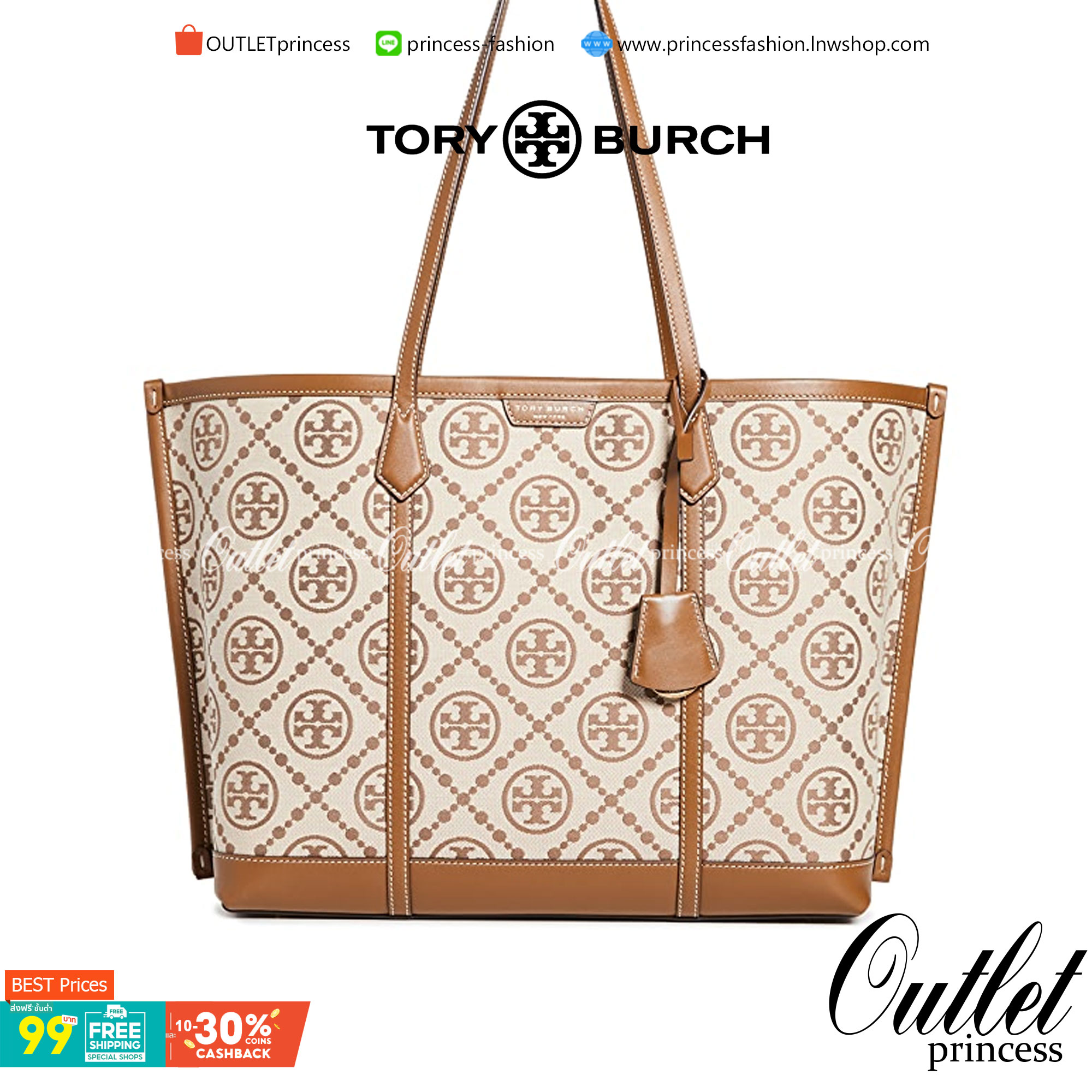 OUTLET 】หลงรักใบใหญ่ ได้ไปไม่ผิดหวังแน่นอนจร้าา😘 TORY BURCH T MONOGRAM JACQUARD TOTE BAG กลับมาอีกครั้ง พร้อมสีออกใหม่! พร้อมส่งค่ะ! กระเป๋าหิ้ว//สะพายไหล่ ใบใหญ่ แต่น้ำหนักเบา วัสดุJacquardทอลายแบรนด์+หนังแท้ ได้ลงตัวและร่วมสมัยมากๆค่ะ มีป้ายอะไห