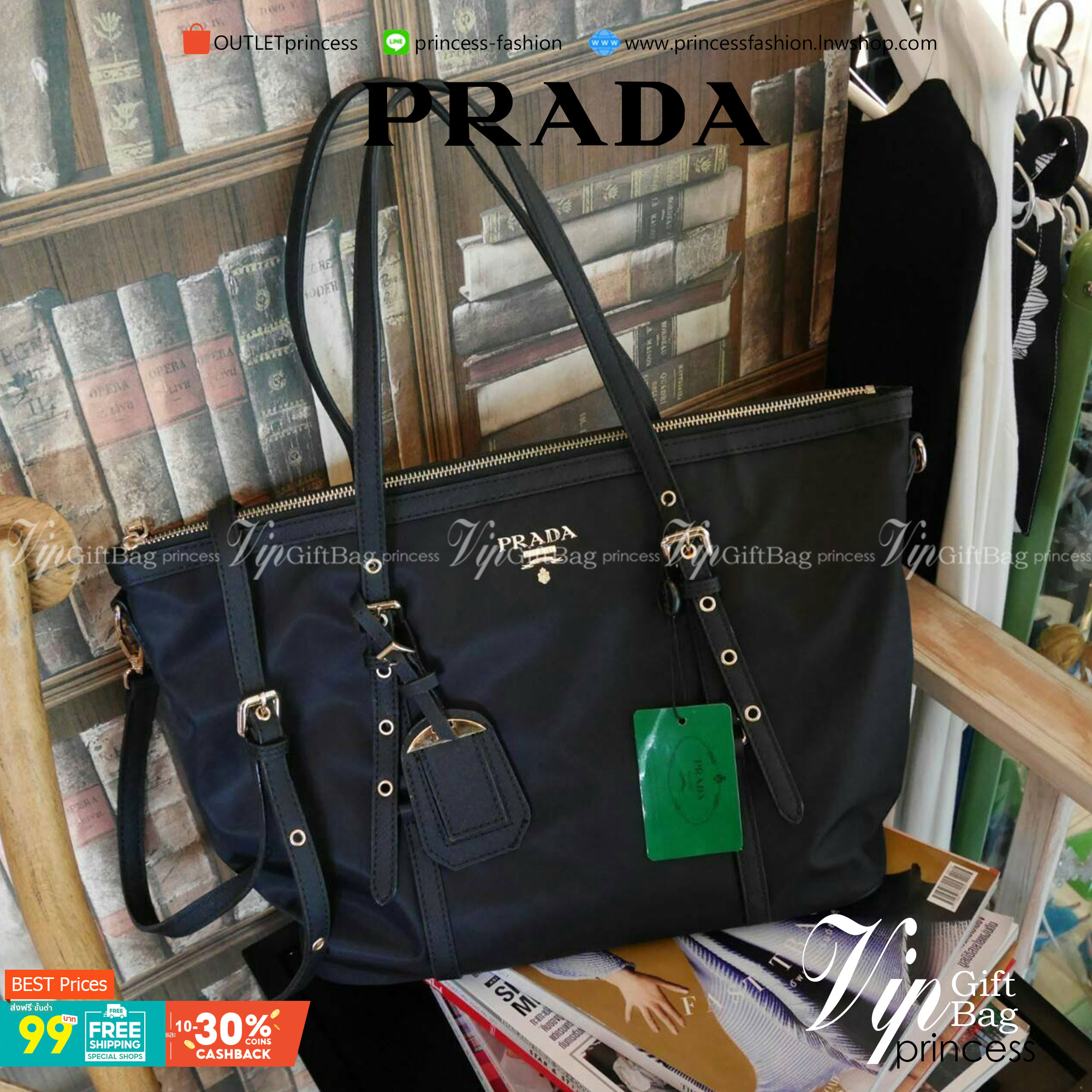 Best Price! & Hot item! สุดคุ้ม 👏👏 งานใบใหญ่ **ใส่ของจุใจ จากงานพรีเมี่ยมกิ้ฟ จากเคาเตอร์ต่างประเทศคะ แบรนด์ PRADA เป็น กระเป๋าผ้าไนล่อน ตามแบบฉบับของแบรนด์เลย หลงรักเลยคะ สะพายไหล่ได้ ถือก็สวยๆ ใช้แล้วสวยมากๆ ใส่ของได้เยอะเว่อร์ คุ้มราคา 