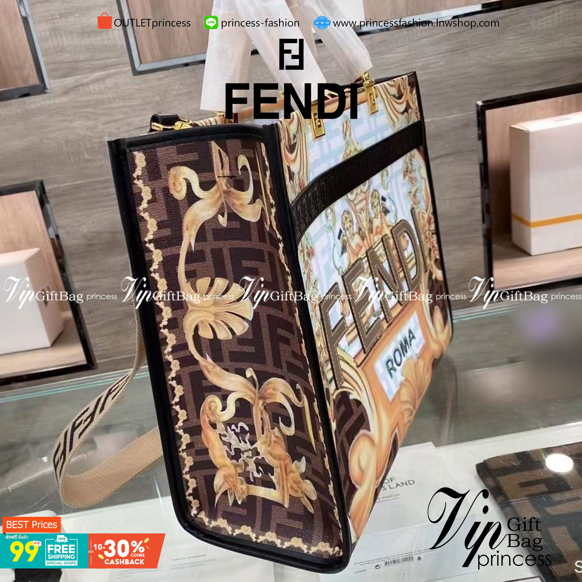 VIP 】FENDI Vintage Shopping bag กระเป๋าสะพายทรง shopping ลายกราฟฟิกวินเทจมาใหม่ ทรงนี้คือทรงสุดฮิตใช้งานง่ายใส่ของได้เยอะช่องใหญ่ งานจริงสวยมาก สวยหรูดูแพง พร้อมส่งที่นี่ ที่เดียวเลยค่า