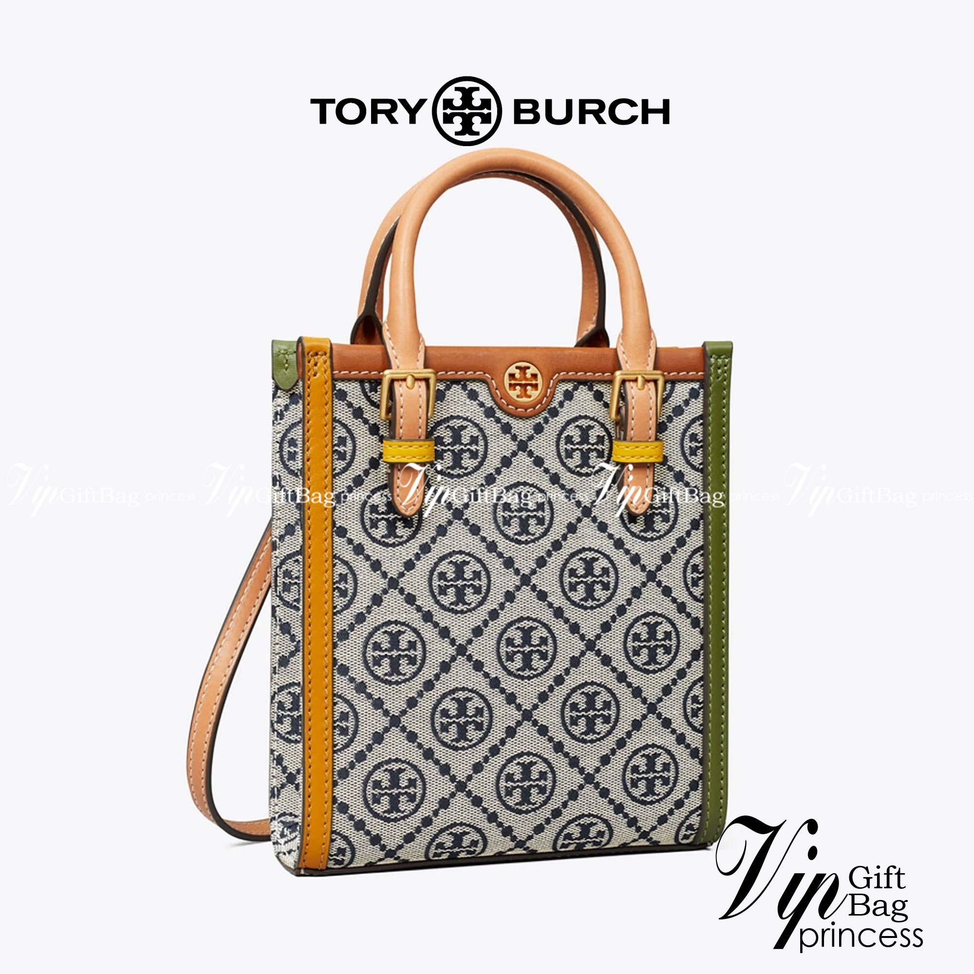 TORY BURCH T MONOGRAM COLORBlOCK JACQUARD MINI TOTE คอลเลคชั่นใหม่ล่าสุด ครอบครองก่อนใคร ไอเท็มยุคนี้รุ่นที่ควรมีติดตู้คะสาวๆ วัสดุ jacquard สลับหนังแท้ หูจับ มาพร้อมสายสะพายข้างหนังแท้ ปรับระดับได้ สายสามารถถอดออกได้ ภายในเป็นช่องโล่ง ใส่มือถือได้ กระเป๋
