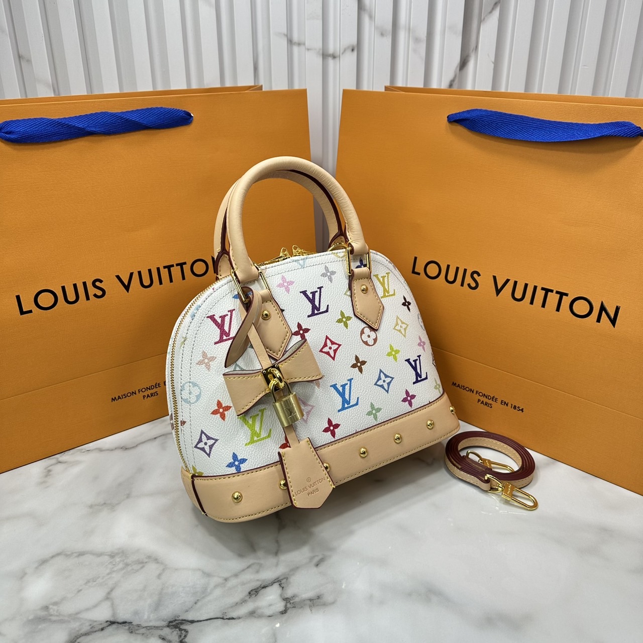 ORI หนังแท้ | LV x TM Alma BB Multicolored Monogram Keybell กระเป๋าสะพายทรงอัลม่าที่ใครเห็นต้องเป็นหลงรัก คอลใหม่ดีไซน์เฉดสีสันสดใส