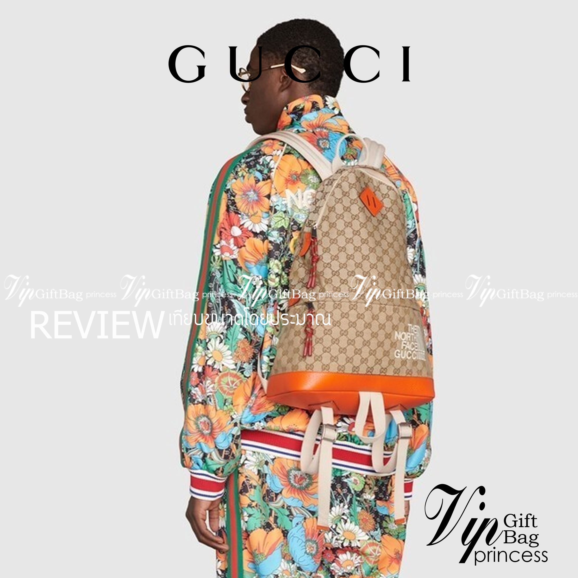 หนังแท้ The North Face x Gucci backpack พร้อมส่งที่ไทย
