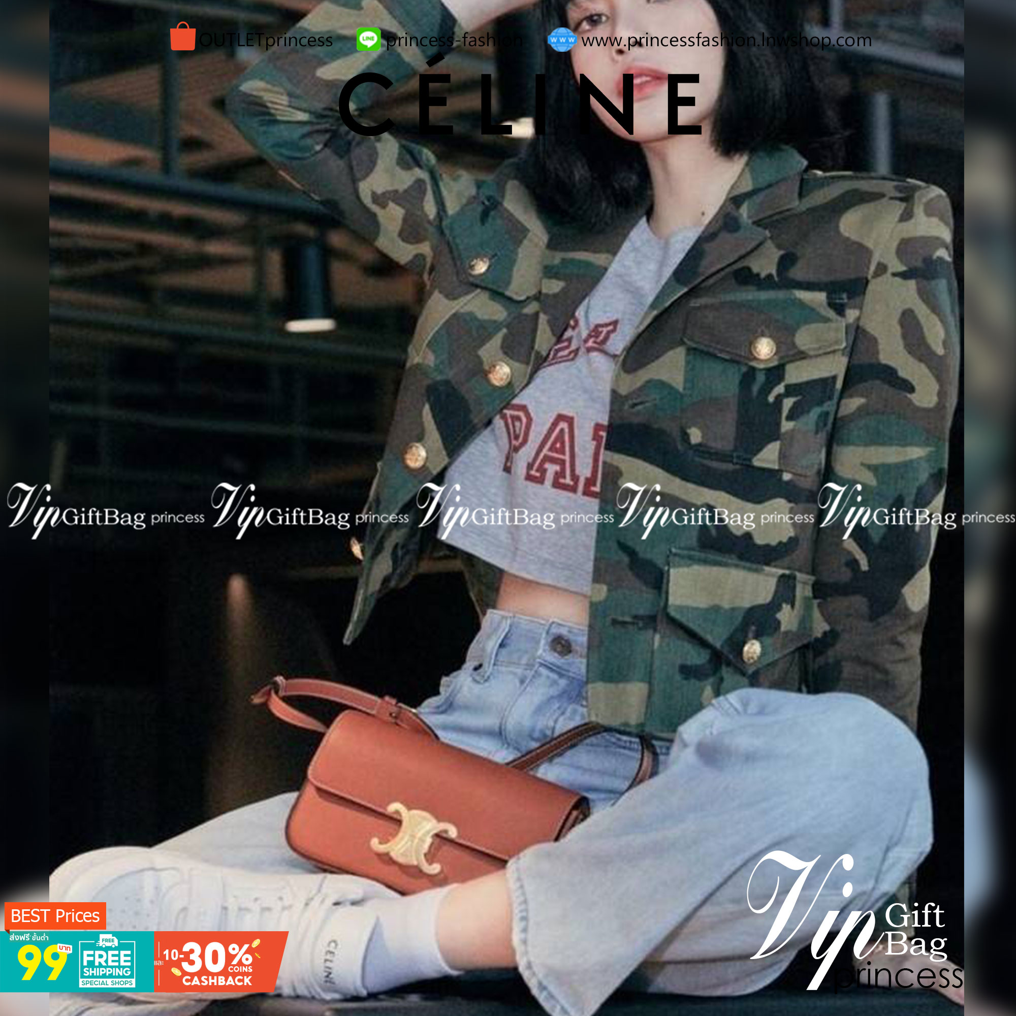 CELINE TRIOMPHE SHOULDER BAG VIP GIFT WITH PURCHASE-GWP พรีเมี่ยมกิ๊ฟ Limited Edition จาก CELINE PERFUME DUTY FREE COUNTER วัสดุหนังแกะสังเคราะห์เรียบ ดีไซน์ยอดนิยมสไตล์สาว LISA ทรงเหลี่ยมสวยหรูอยู่ทรง