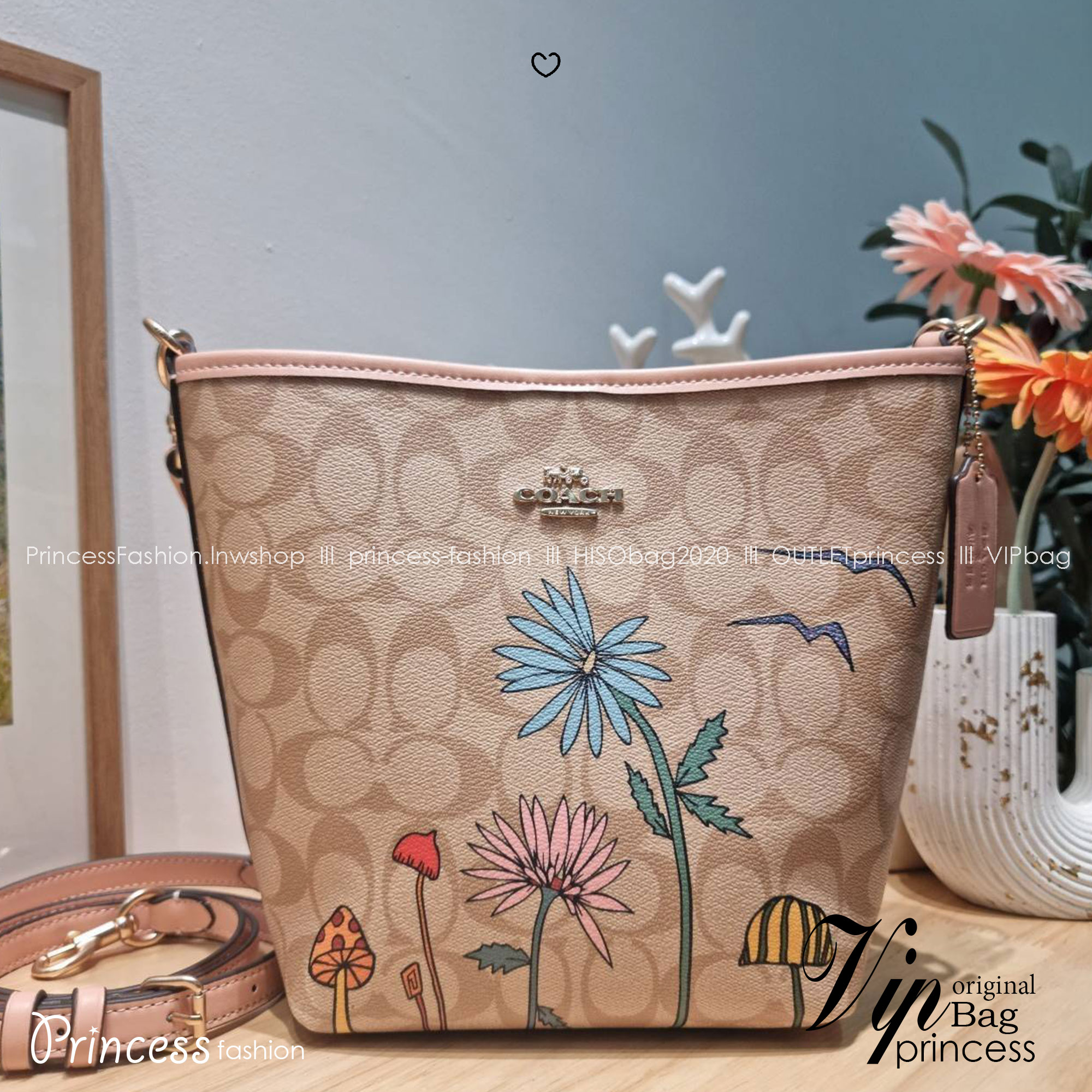 CU394 COACH x OBSERVED BY US CITY BUCKET BAG IN SIGNATURE CANVAS กระเป๋าทรงบัคเก็ต ดีไซน์ลวดลายดอกไม้น่ารักน่าใช้ เกรดท็อปออริ 1:1 สลับแท้