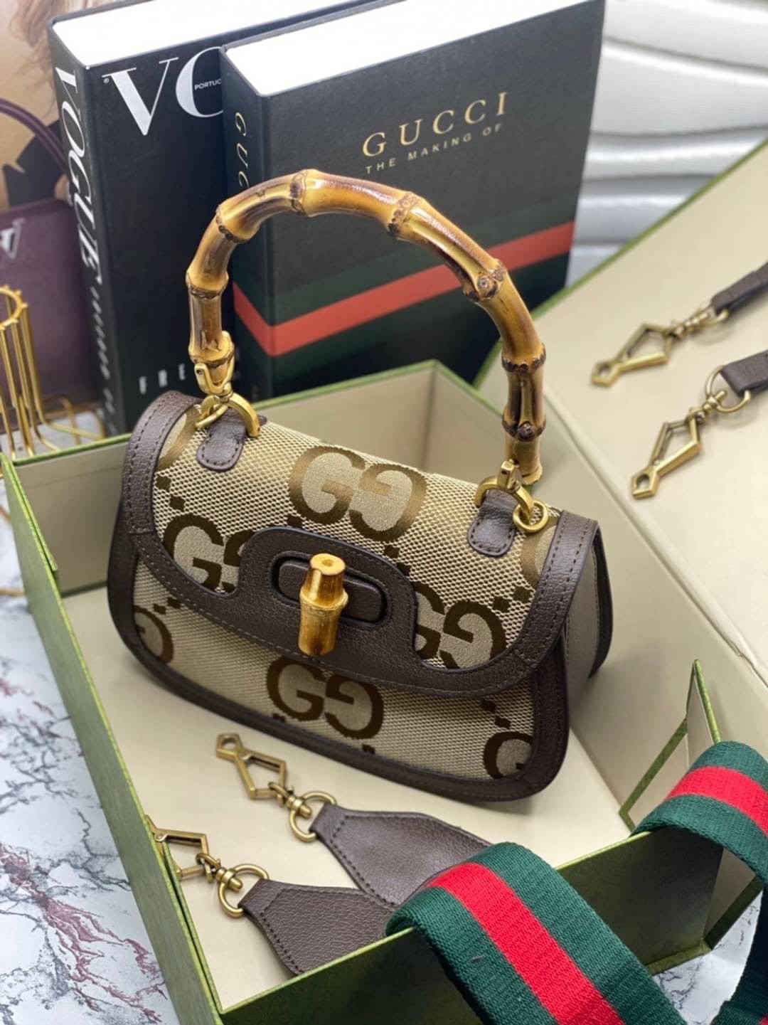 GUCCI BAMBOO 1947 JUMBO GG SMALL TOP HANDLE BAG กระเป๋าสะพายมือจับลายไม้ไผ่ เกรดออริ 1:1 สลับแท้ ใช้งานต่างประเทศได้
