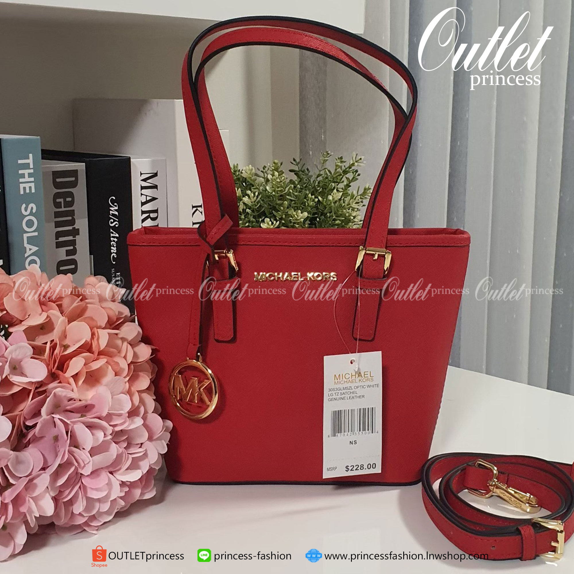 ของแท้ 100% Micheal Kors Genuine Leather Mini Tote Bag สีแดง