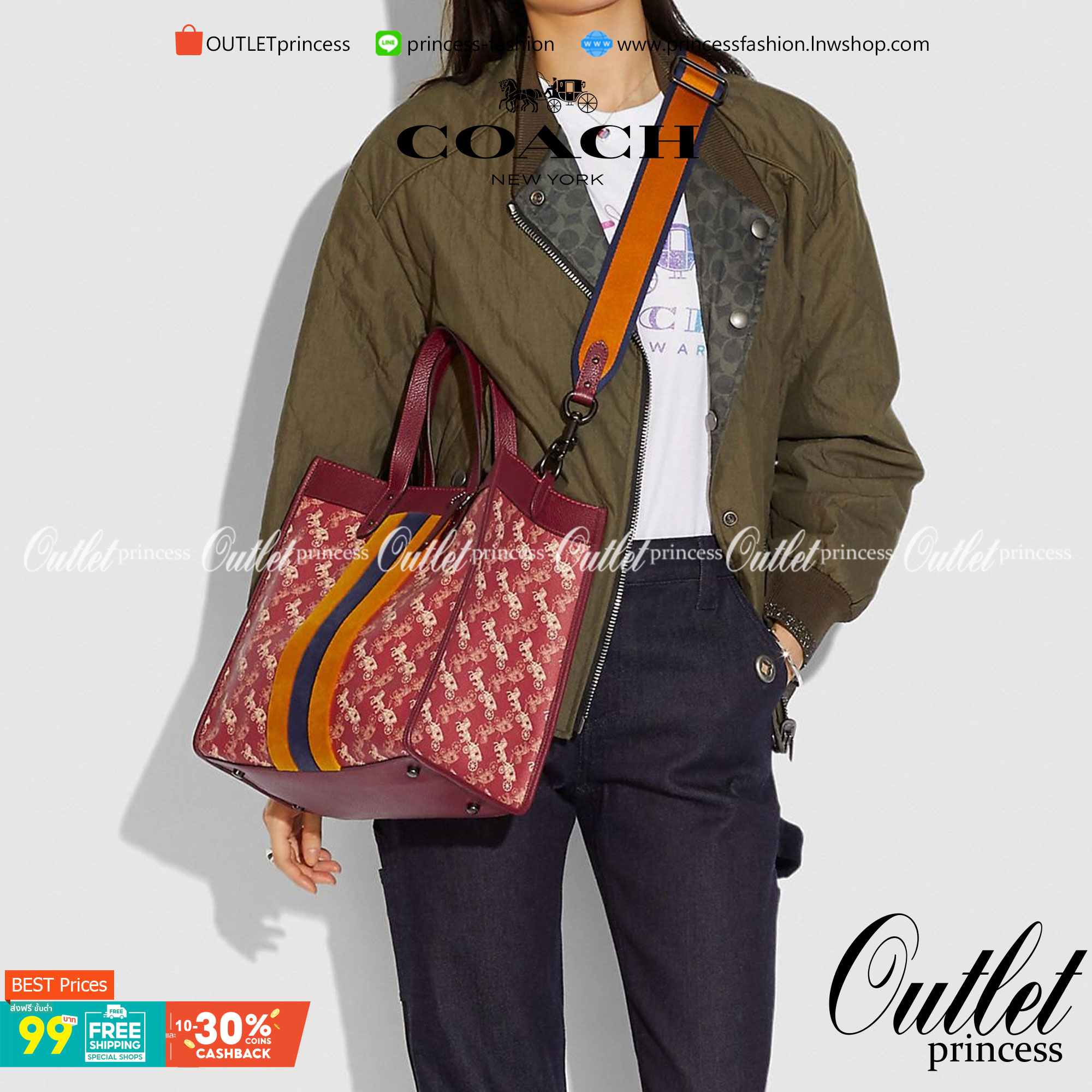 OUTLET 】Coach Field Tote With Horse And Carriage Print พร้อมส่งที่ไทย