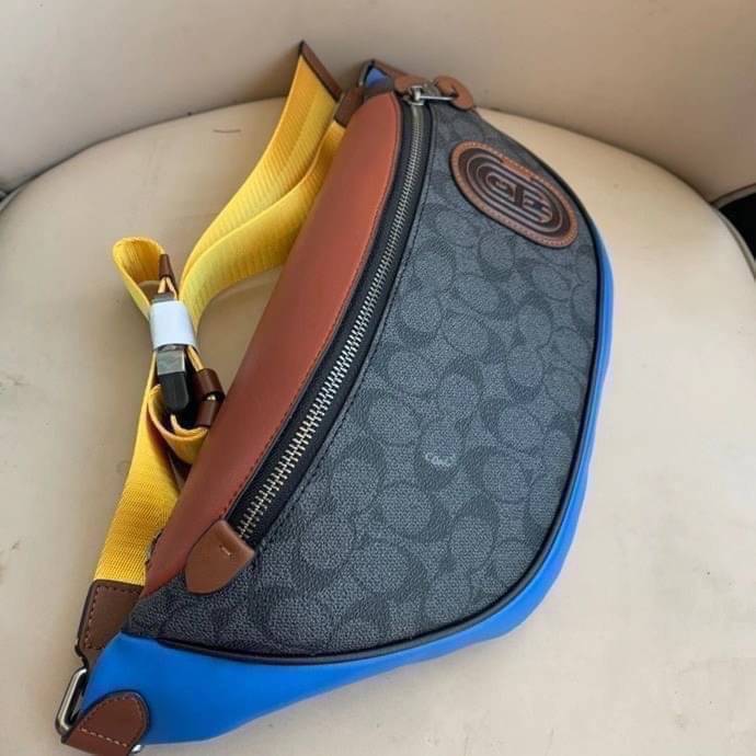 OUTTLET 】COACH RIVINGTON BELT BAG IN COLORBLOCK SIGNATURE CANVAS WITH COACH PATCH (962) รุ่นใบใหญ่จุใจ ใช้ได้ทั้งชายหญิง