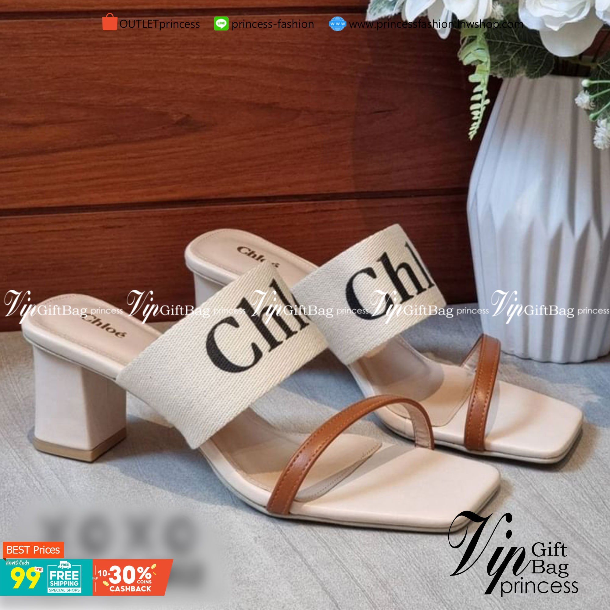 Chloe' รองเท้า งานสวม คาดไค้ว สวยเก๋ วัสดุ หนัง PU สายคาดบนสกีนแบรนด์วัสดุผ้าแคนวาส ส้นแท่ง ใส่สบาย แมทส์ชุดง่าย น้ำหนักเบา