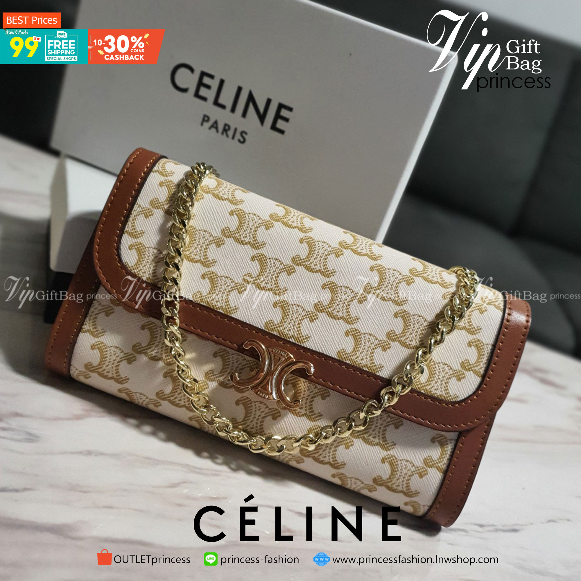 CELINE WOC BAG VIP GIFT WITH PURCHASE (GWP) พรีเมี่ยมกิ๊ฟ Limited Edition จาก PERFUME DUTYFREE COUNTER กระเป๋าทรง WOC ใช้ได้ทั้งกระเป๋าสตางค์ คลัช และครอสบอดี้ วัสดุหนังทั้งใบ ด้านในเปิดปิดด้วยกระดุม มีช่องใส่ธนบัตรใหญ่2ช่องและช่องซิปกลาง1ช่อง ใส่บัตรได้ห