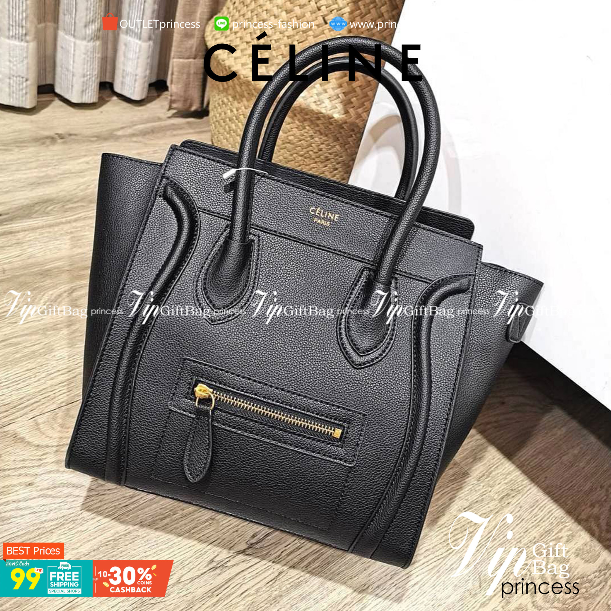 CELINE HANDLE BAG VIP GIFT WITH PURCHASE (GWP) พรีเมี่ยมกิ๊ฟรุ่นใหม่ Limited Edition จาก CELINE HAUTE PARFUME DUTYFREE COUNTER หนังแท้ Calf Skin Leather มาในดีไซน์สุดหรูยอดนิยมหนังนิ่มหอมขึ้นเทคเจอร์สวยอยู่ทรง เปิดปิดด้วยซิปสะดวกใช้ ด้านหน้ามีโลโก้แบรนด์ 