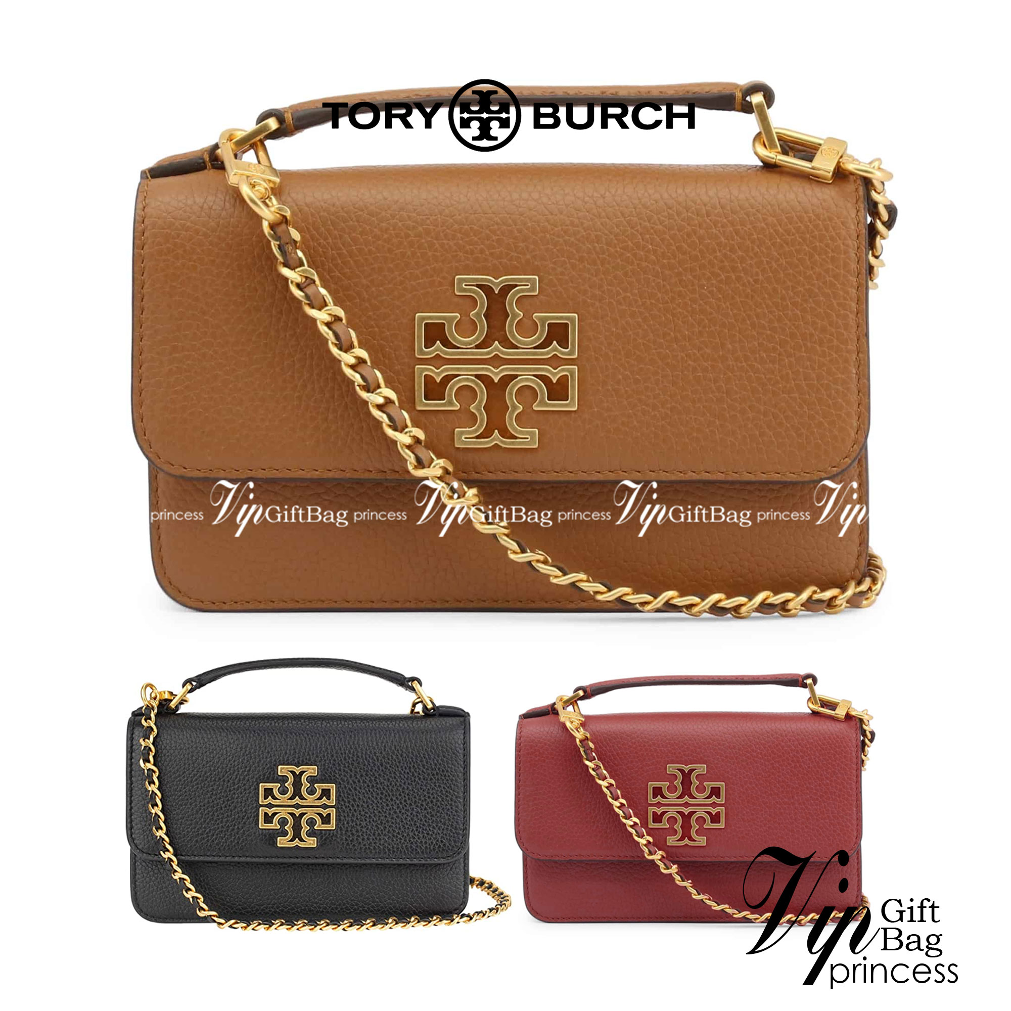 TORY BURCH BRITTEN MINI TOP HANDLE BAG พร้อมส่งที่ไทย กระเป๋าสะพาย Crossbody วัสดุหนังวัวแท้ การออกแบบเรียบง่าย ยังคงความหรูหราเอาไว้ มาพร้อมสายยาวโซ่อะไหล่ทองสลับหนัง ถอดออกได้ ตอบสนองการใช้งานได้ดี มีหูหิ้วด้านบนสามารถใช้งานได้ในหลายโอกาสค่ะ