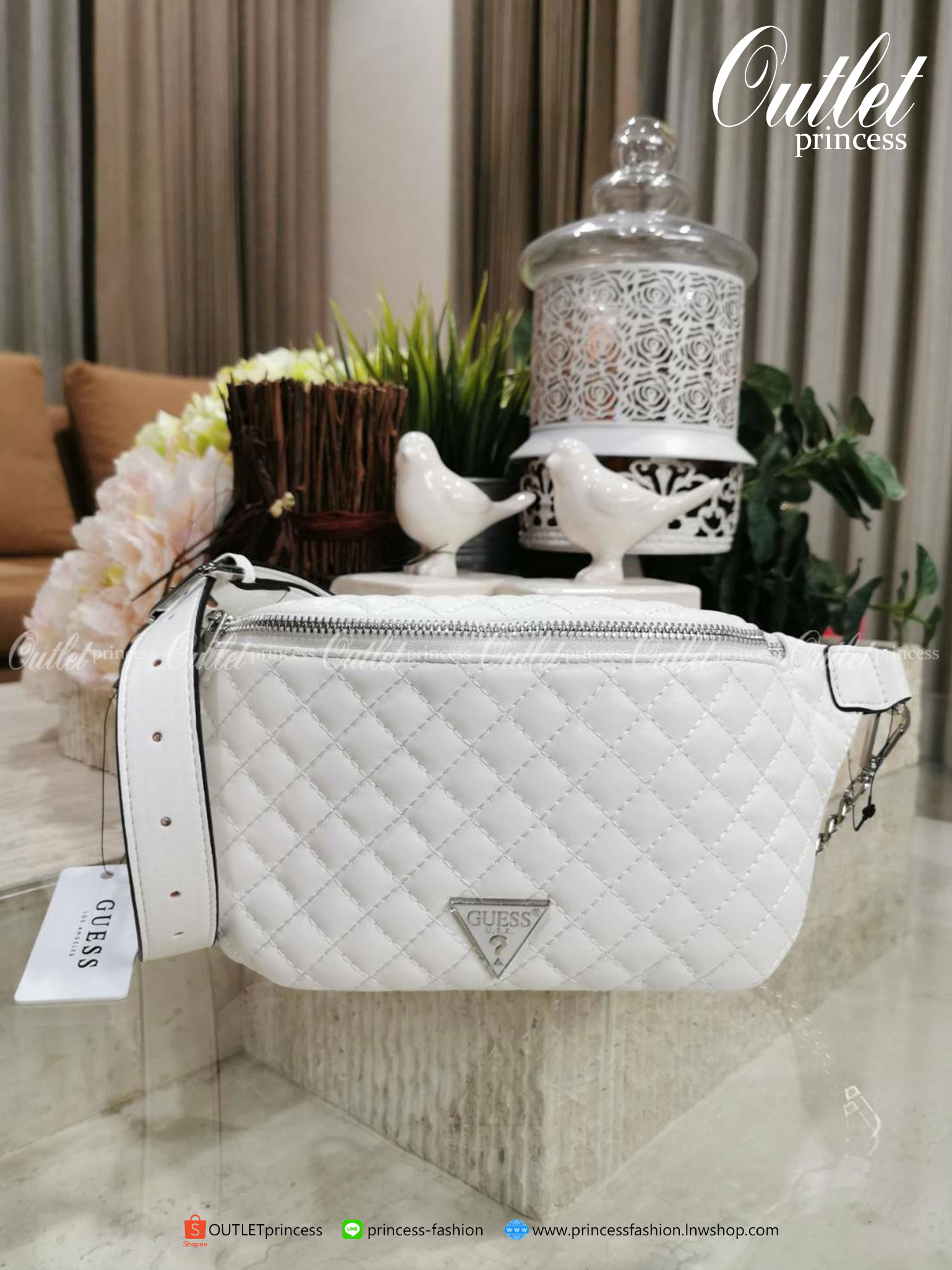 Guess Woman Factory Belt Bag กระเป๋าสะพาย/คาดเอว/คาดอก รุ่นใหม่ดีไซน์ยอดนิยม สีดำ