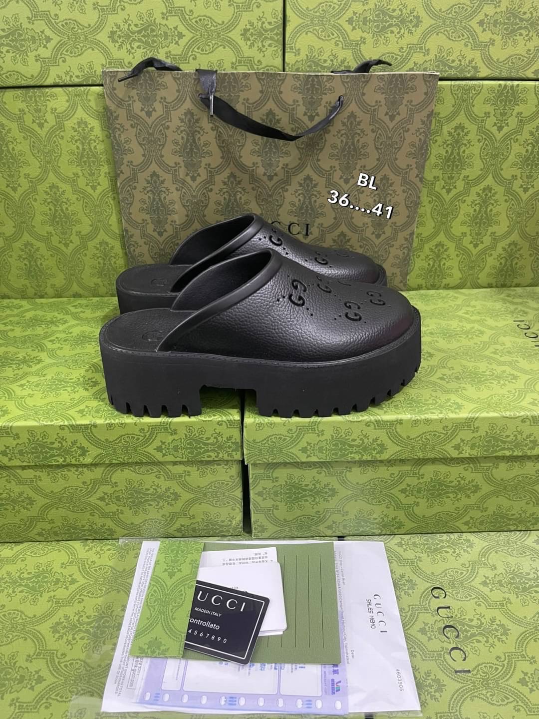 GUCCI platform perforated G sandal / GG Sandel รองเท้า GG เกรดออริจินอล สลับแท้ พร้อมกล่อง ภาพถ่ายจากงานจริง ใช้งานต่างประเทศได้