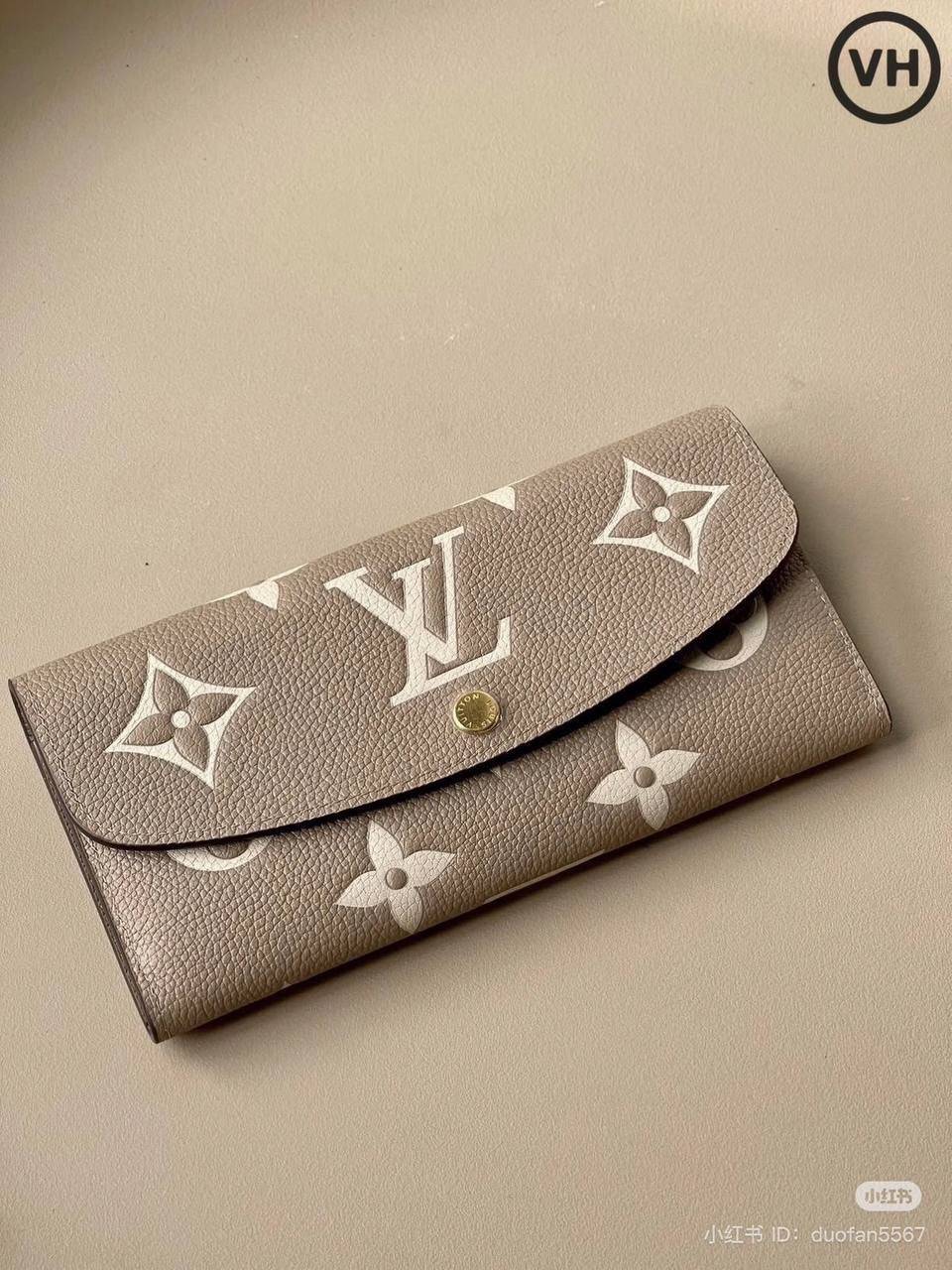 ORI หนังแท้ | LV Emilie Wallet Bicolor Monogram Empreinte Leather / LV Long Wallet กระเป๋าสตางค์ใบยาวสไตล์ซองจดหมายที่มีฝาปิดแบบพับได้ ปิดด้วยกระดุมแป๊ก