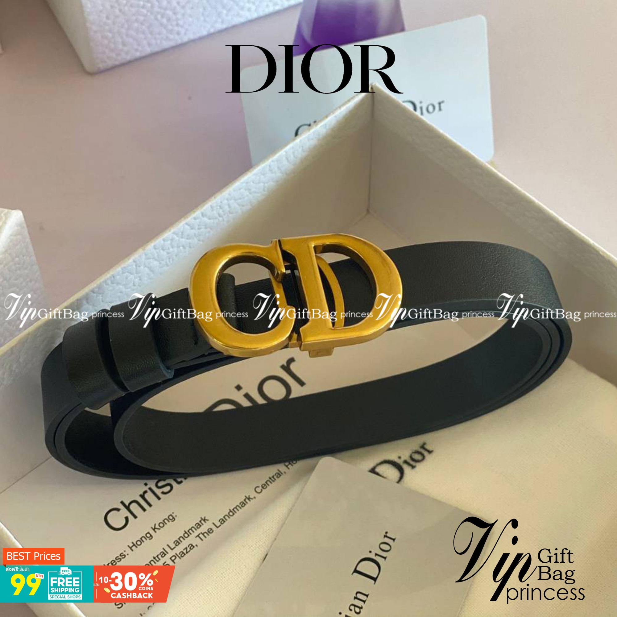 VIP 】CD ♥️ Dior belt เข็มขัดสุดหรูงานหนังแท้ ดีไซน์สุดคลาสสิคสไตล์ Vintage วัสดุ 3D Gold metal สายหนังสีดำ เข้าได้กับทุกลุ๊คสไตล์การเเต่งตัว สวยหรูดูดีมีระดับมากค่ะ ไอเท็มนี้แนะนำเลยค่ะ!