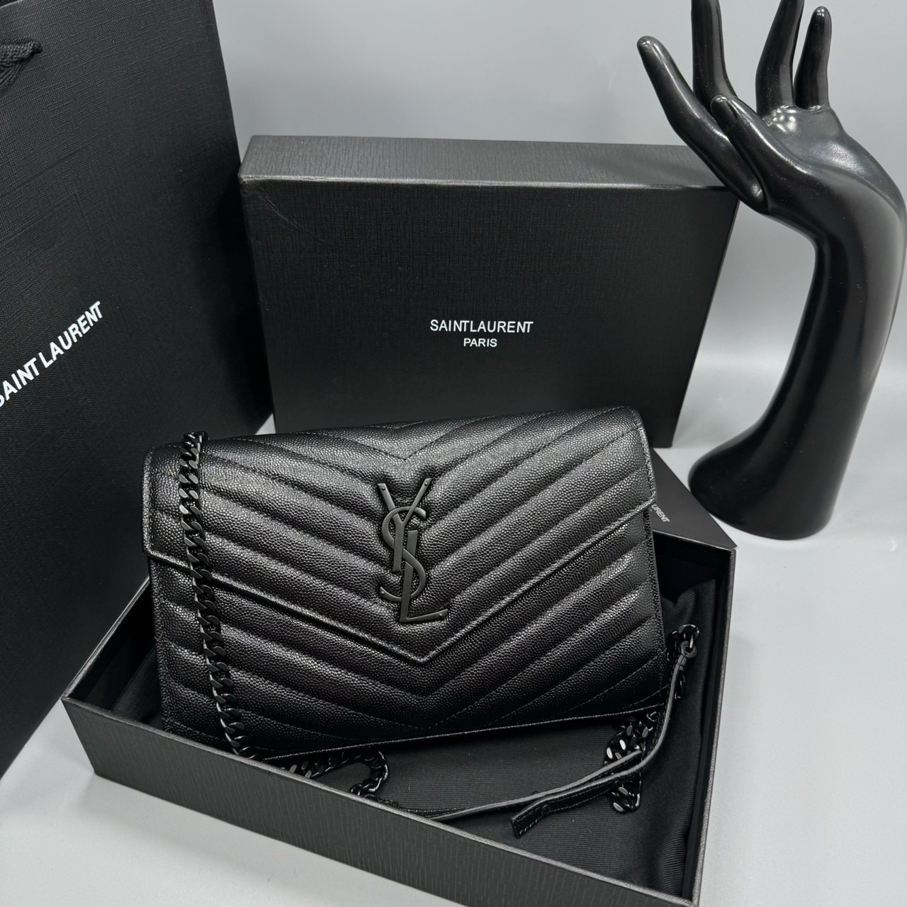 YSL Woc 9 Wallet on chain / YSL Clutch Bag 9" กระเป๋าสะพายรุ่นยอดนิยม เกรดหนังคาเวียร์สวยเต็มใบ เกรดออริ 1:1 ใช้งานต่างประเทศได้