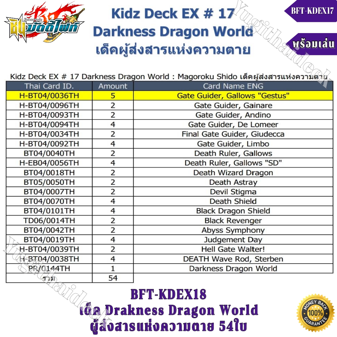 บัดดี้ไฟท์ ภาษาไทย BFT-KDEX17: เด็คผู้ส่งสารแห่งความตาย ดาร์คเนสดราก้อนเวิลด์ 54 ใบ