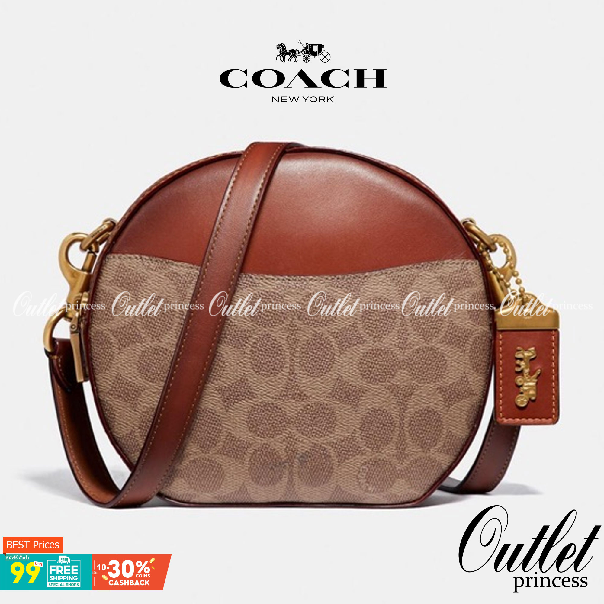 COACH 38680 CANTEEN CROSSBODY IN SIGNATURE CANVAS กระเป๋า crossbody รุ่นหายาก ทรงกลมสวยเด่น มีดีเทลเพิ่มความหรู ด้วยสีของอะไหล่ วัสดุหนังแคนวาสสลับหนังแท้ มีช่องย่อย เปิด-ปิดช่องหลักด้วยซิป ภายในโล่งกว้าง มีช่องซิปแยกให้อีก สายสะพายครอสปรับใช้ได้ตามตัว ใบ