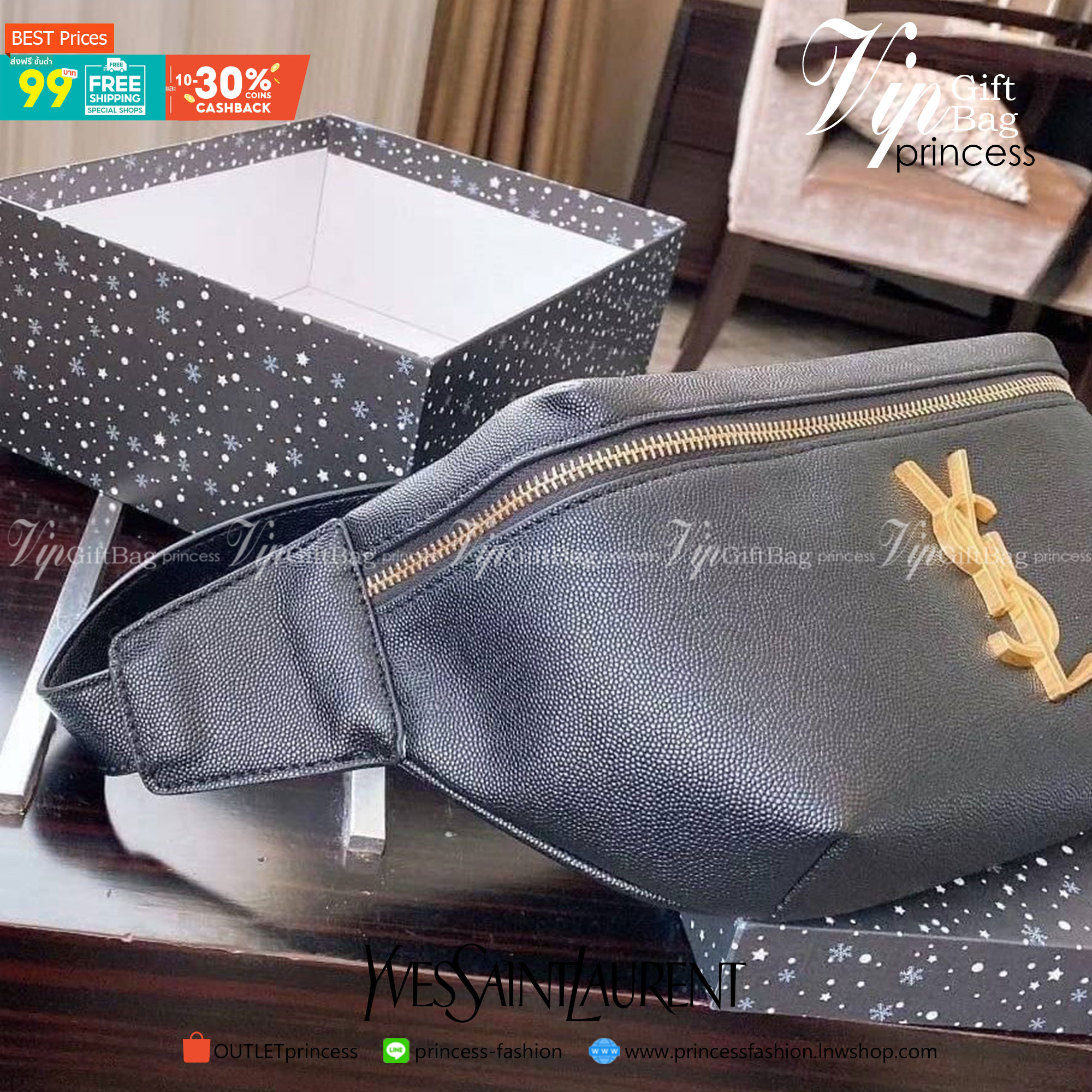 พรีเมี่ยมกิ๊ฟแท้ 100% 】VIP YSL Belt Bag กระเป๋าคาดอก คาดเอว งานดี หนังสวย ทรงเทห์ Black leather