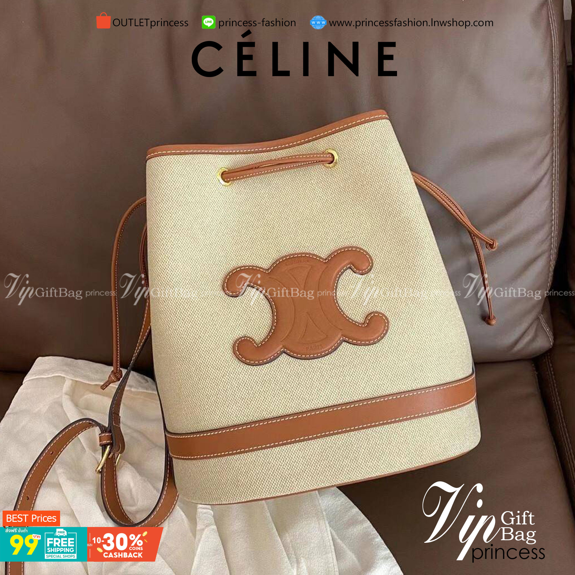 Celine Vip Gift Bag กระเป๋าถือหรือสะพายไหล่ วัสดุ Canvas สวยหรูอยู่ทรง อะไหล่ทอง ติดโลโก้แบรนด์ด้านหน้า หรูหรา มีสายยาว ถอดสายได้ ปรับระดับได้ น้ำหนักเบา มาพร้อมถุงผ้าแบรนด์ ไม่ควรพลาด ใบจริงสวยมากก คุณค่าที่คุณคู่ควรค่า
