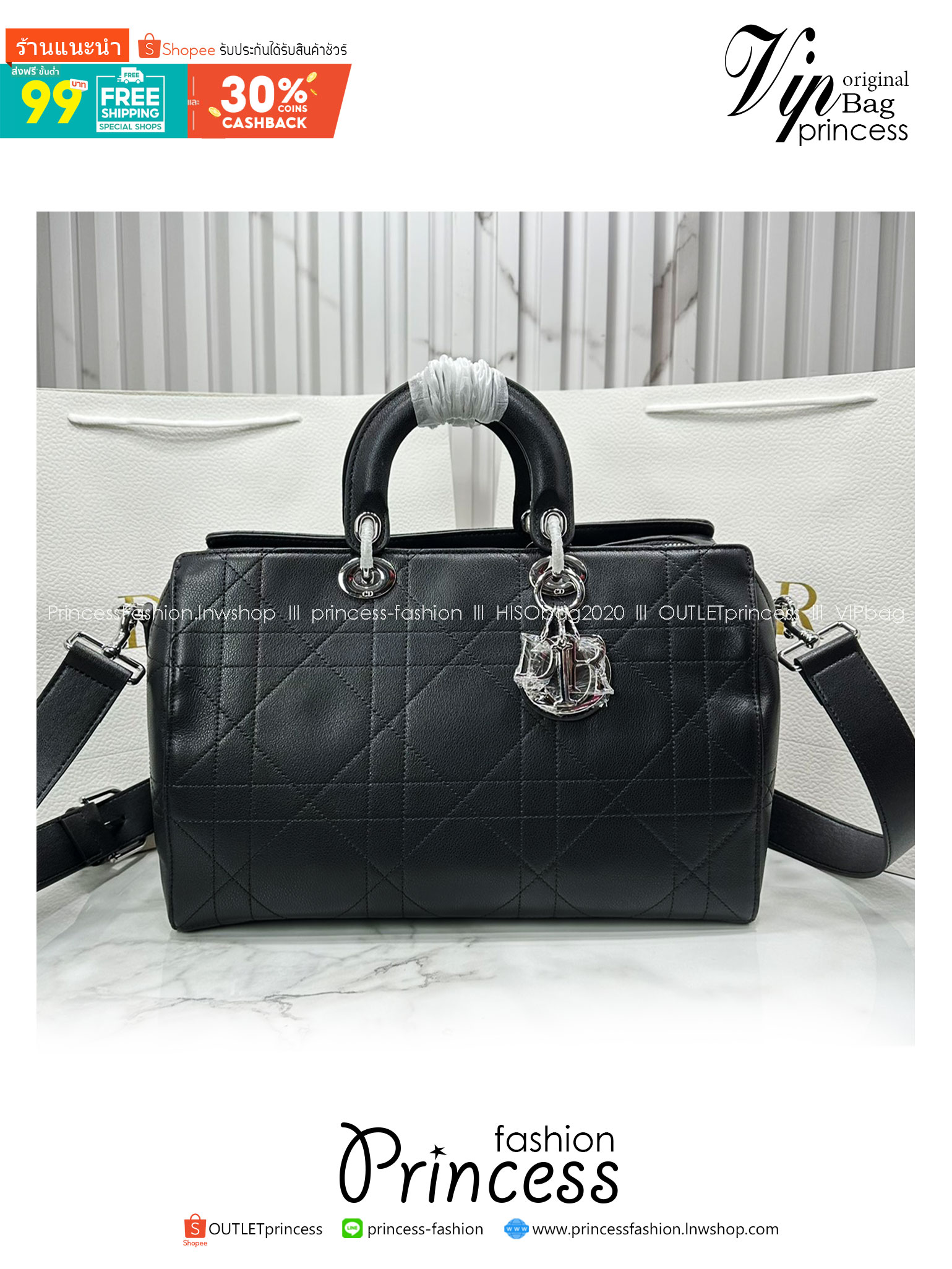 ORI หนังแท้ | Dior Granville Cannage Leather 2way Bag / Dior Keepall Bag กระเป๋าสะพายใบใหญ่ ภายในโล่งกว้างจุของได้เยอะ