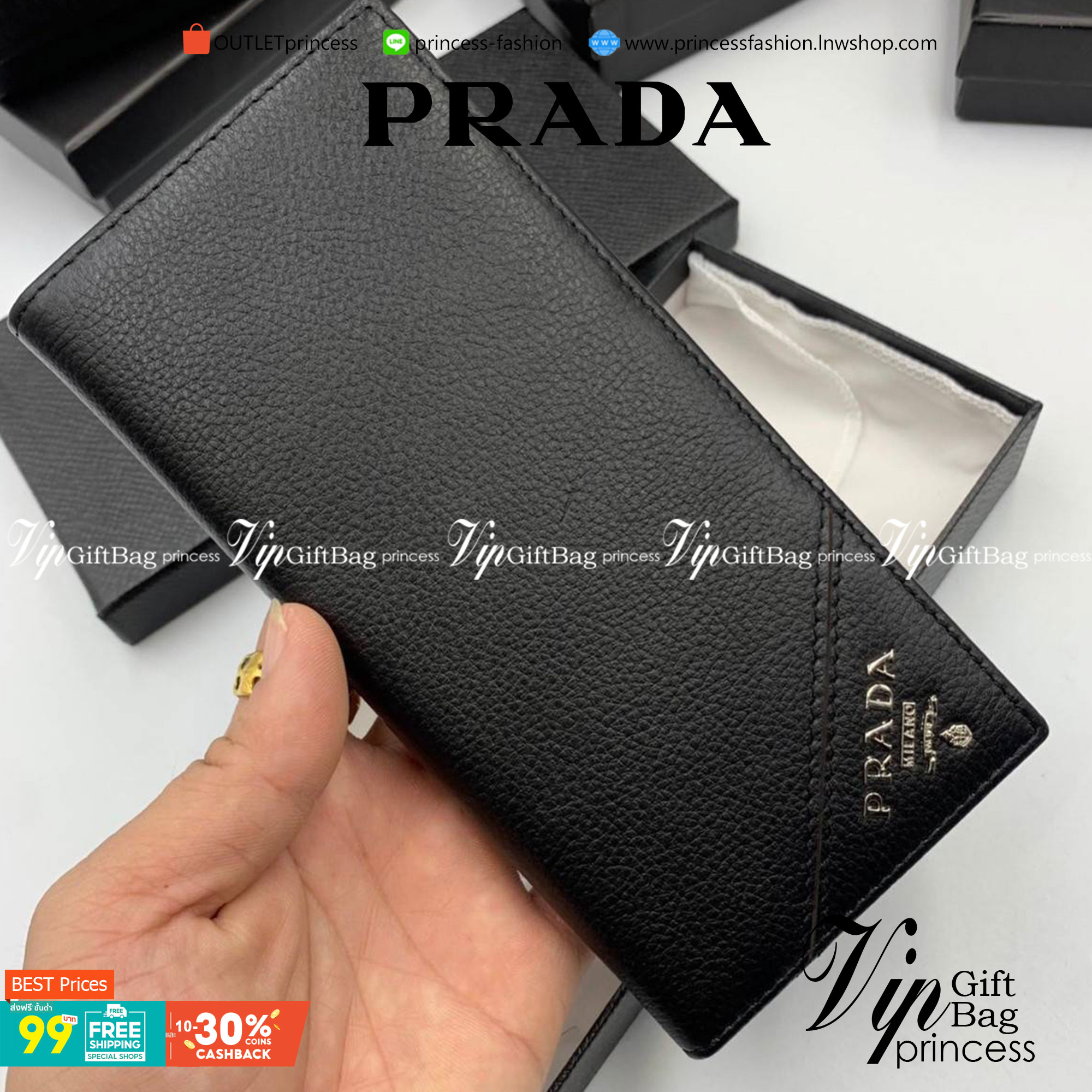 VIP หนังแท้ 】PRADA Large Saffiano Leather Wallet