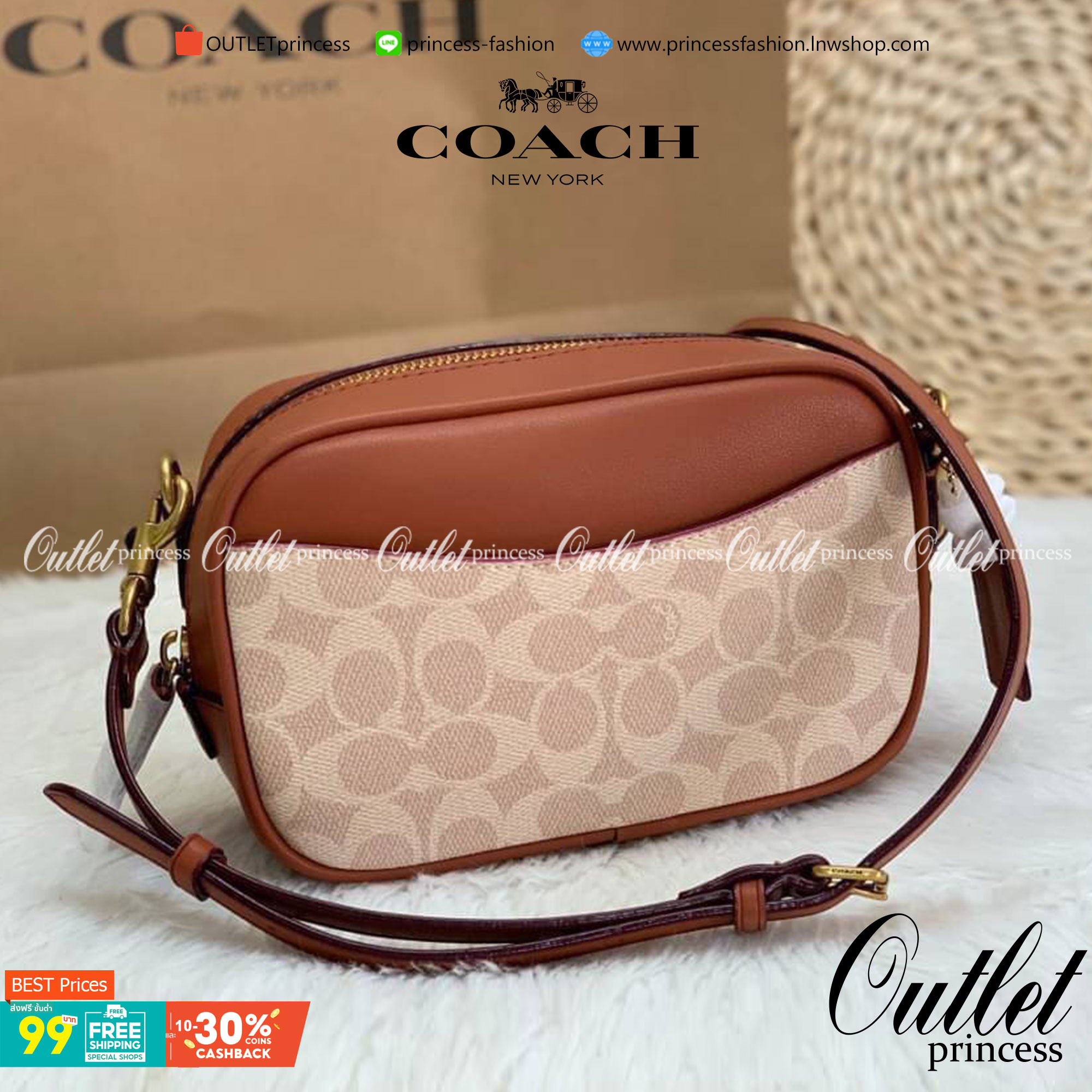 COACH Coated Canvas Signature Camera Bag 16 | Tan Rust (1025) เคลียร์สต๊อคมีไม่มากนะคะ! พร้อมส่งค่ะ! กระเป๋าทรงกล่อง pvc หนังนิ่มค่ะ เปิดปิดกระเป๋าแบบซิป ภายในสามารถใส่มือถือได้ทุกรุ่น;กระเป๋าเงินใบกลางได้;ของอื่นๆได้จุค่ะ;มีช่องซิปและช่องเล็กให้ใส่ของจุก