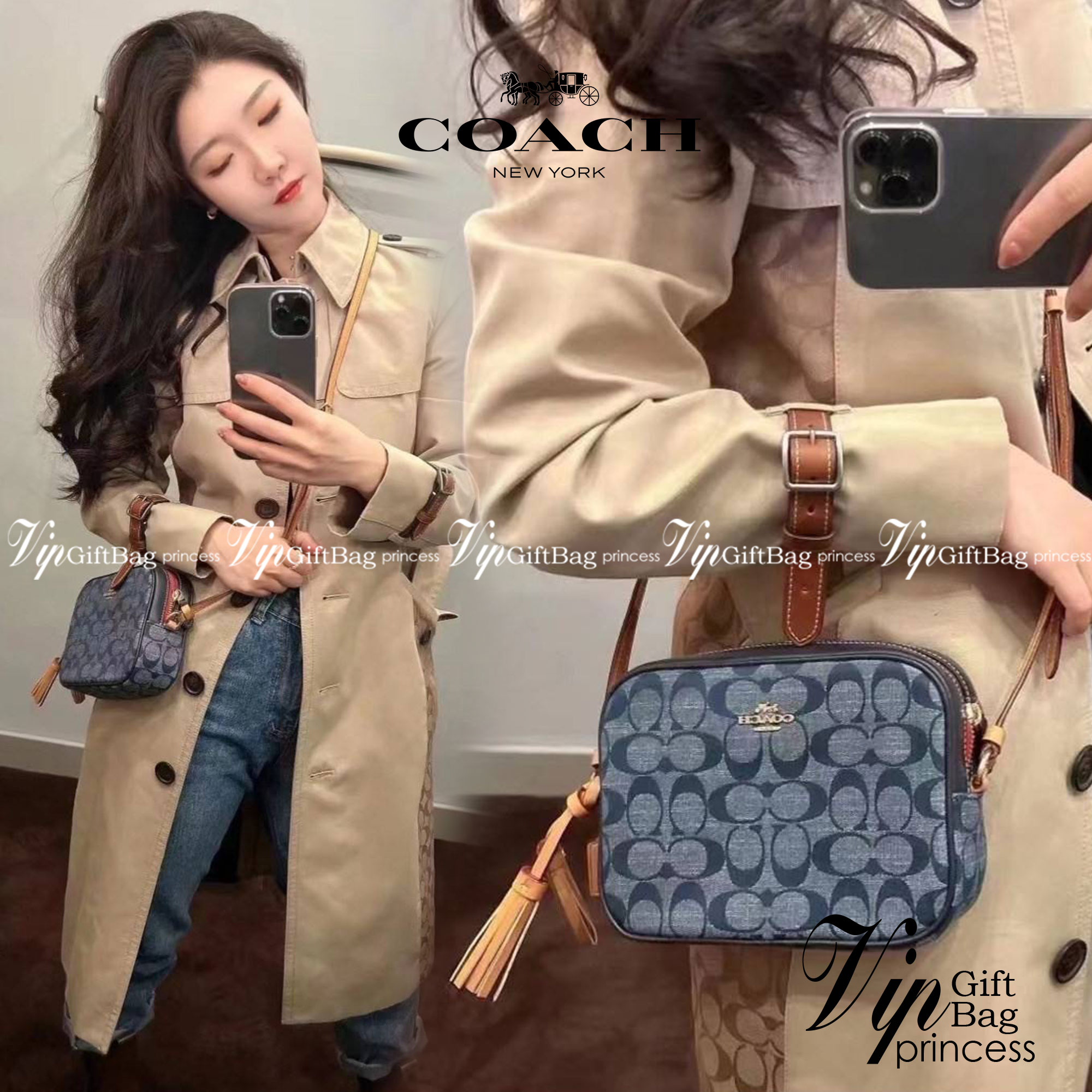 COACH MINI CAMERA IN SIGNATURE CHAMBRAY ((C8666)) 📣พร้อมส่งที่ไทย กับคอลเลคชั่นใหม่ล่าสุด ที่คุณต้องมี! กระเป๋าทรงกล่อง น้ำหนักเบา วัสดุผ้า Chambray ทอลายแบรนด์ตัดขอบหนังแท้ได้สวยงามค่ะ **ผ้าChambrayจะเหมาะกับหน้าร้อนนี้ได้ดีทีเดียวค่ะ**