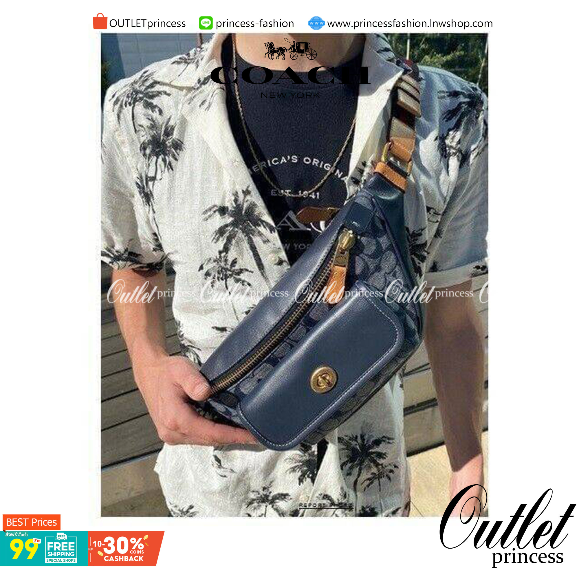 OUTLET 】COACH C4035 HERITAGE BELT BAG IN SIGNATURE CHAMBRAY ใหม่ล่าสุด กระเป๋าคาดอกสุดชิคสำหรับหนุ่มๆ เป็นดีไซน์กึ่งสปอร์ตที่ดูหรูมากๆ แพทเทิร์นเป็นที่ใช้งานง่าย วัสดุผ้าแชมเบรย์สลับหนังแท้ ไม่หนาไม่บางจนเกินไป มีช่องด้านหน้า และซิปหลัก ภายในโล่งกว้าง จุข