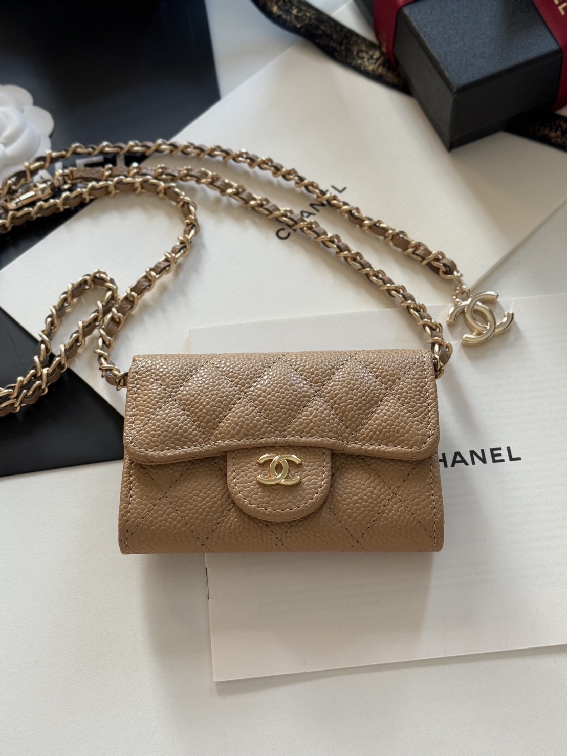 CHANEL mini wallet on chain crossbody กระเป๋าสตางค์พร้อมสายโซ่ หนังแท้ เกรดออริจินอล 1:1 สลับแท้