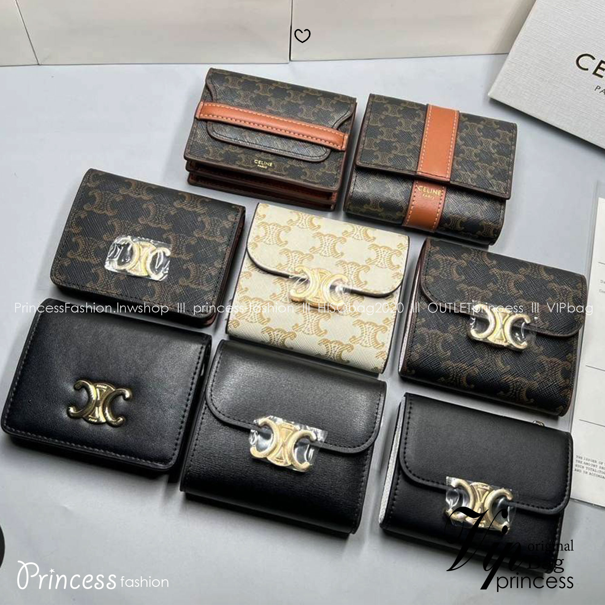 ORI หนังแท้ | CELINE Wallet / CELINE SMALL TRIFOLD WALLET IN TRIOMPHE CANVAS กระเป๋าสตางค์ใบสั้น 3 พับ กระเป๋าสตางค์เซลีน