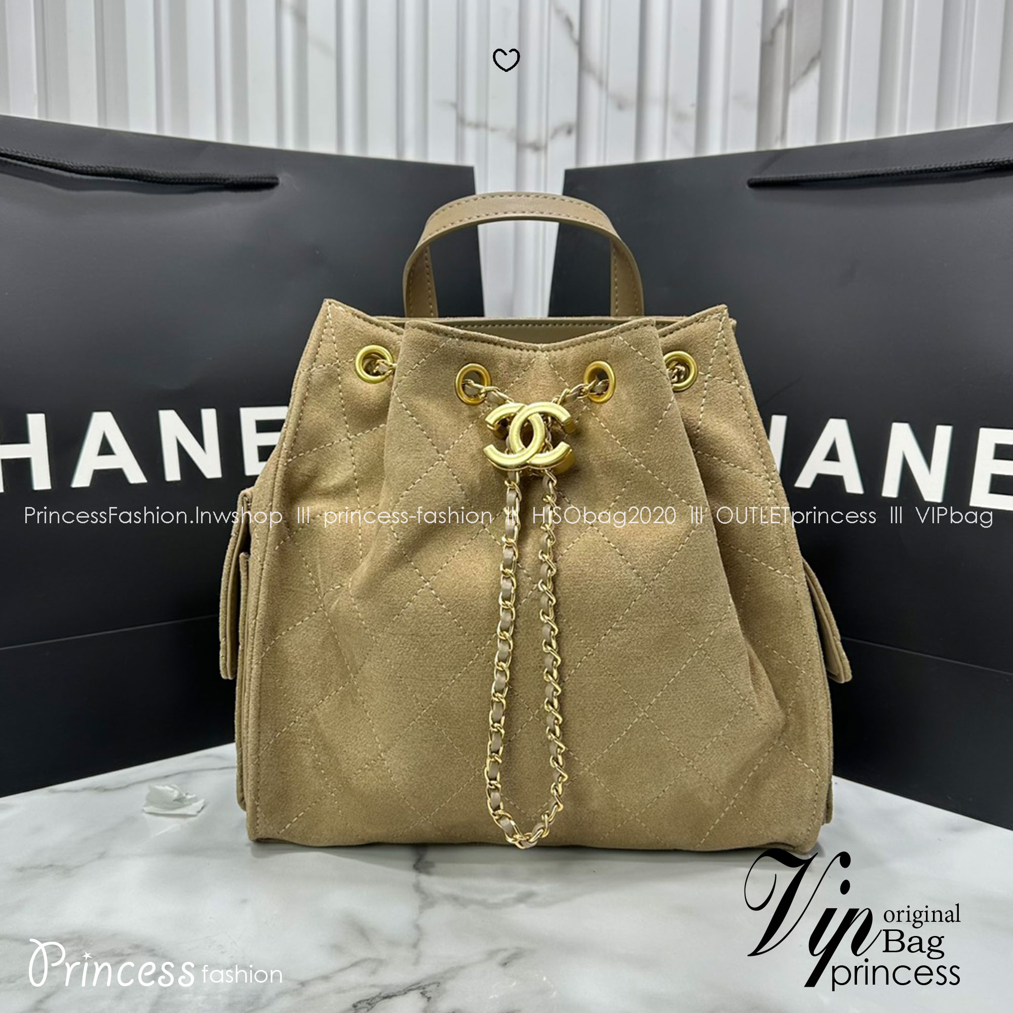 ORI หนังแท้ | Chanel 25 Medium Backpack Suede Beige กระเป๋าสะพายหลัง ดีไซน์ใหม่ล่าสุด สวยเรียบหรูดูแพง