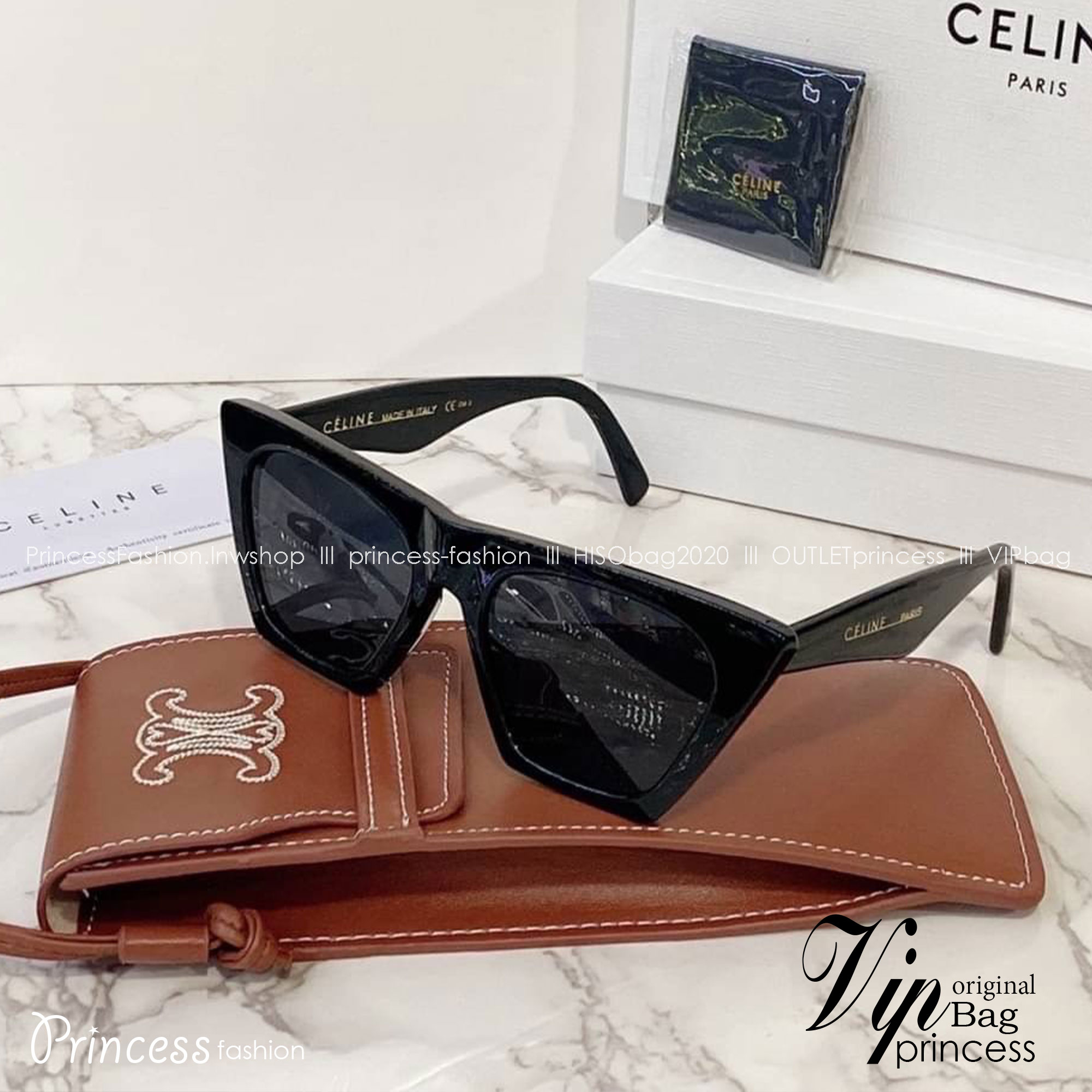 แว่นตาลิซ่า Celine Sunglass เกรดท็อปออริ 1:1 สลับแท้ เกรดดีสุด ใช้งานต่างประเทศได้ มาพร้อมกระเป๋าใส่แว่นปักลายซีลีน