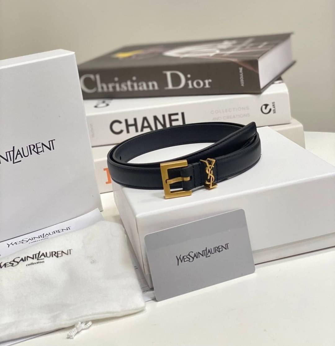 YSL Belt Black Leather เข็มขัดเกรดออริจินอลหนังแท้ พร้อมส่ง ภาพสินค้าถ่ายจากงานขายจริง ใช้งานต่างประเทศได้