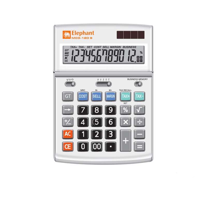 เครื่องคิดเลข 12 หลัก ตราช้าง ขนาดกลาง M03-12D S 184*129*29มม.