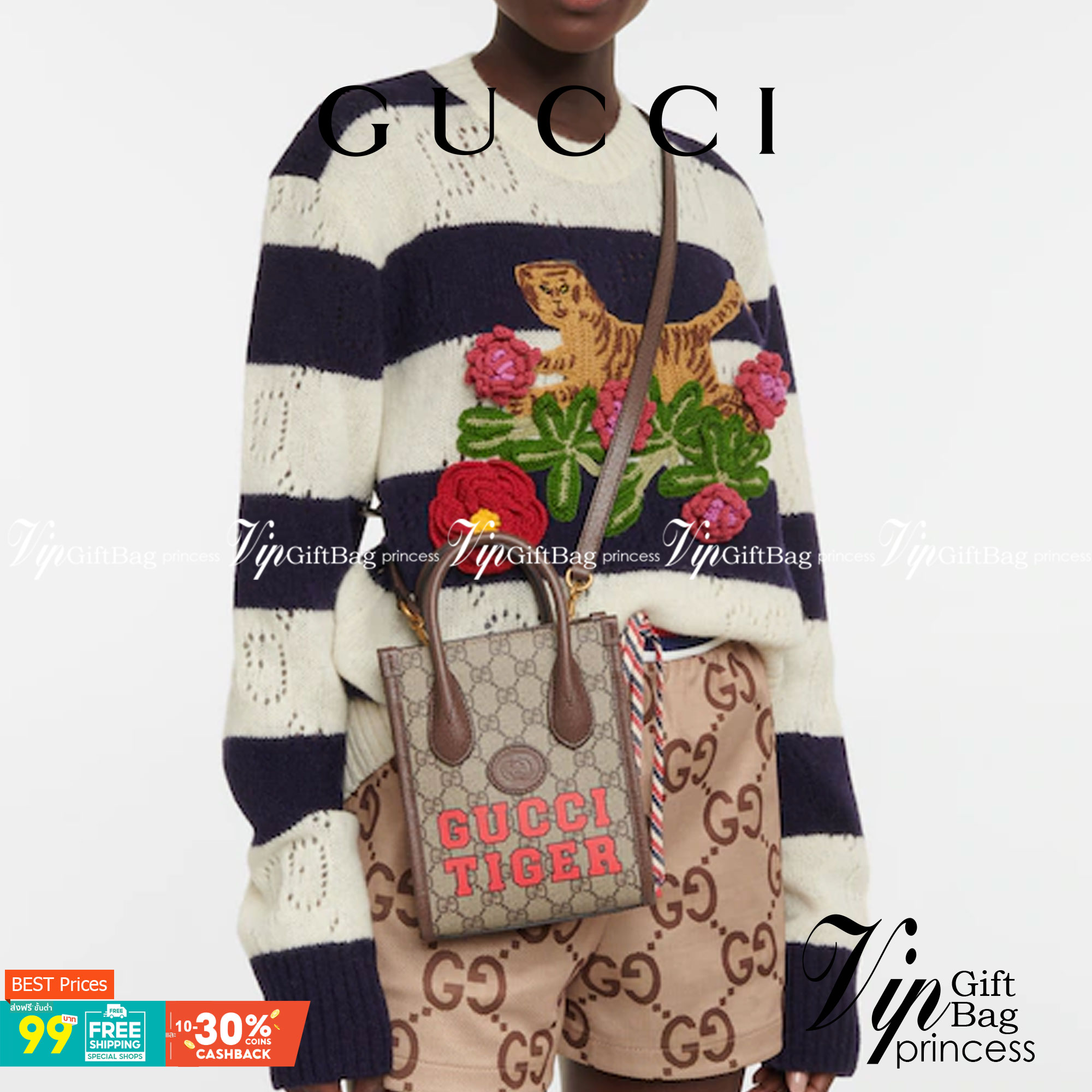 หนังแท้ Gucci Tiger GG mini tote bag พร้อมส่งที่ไทย