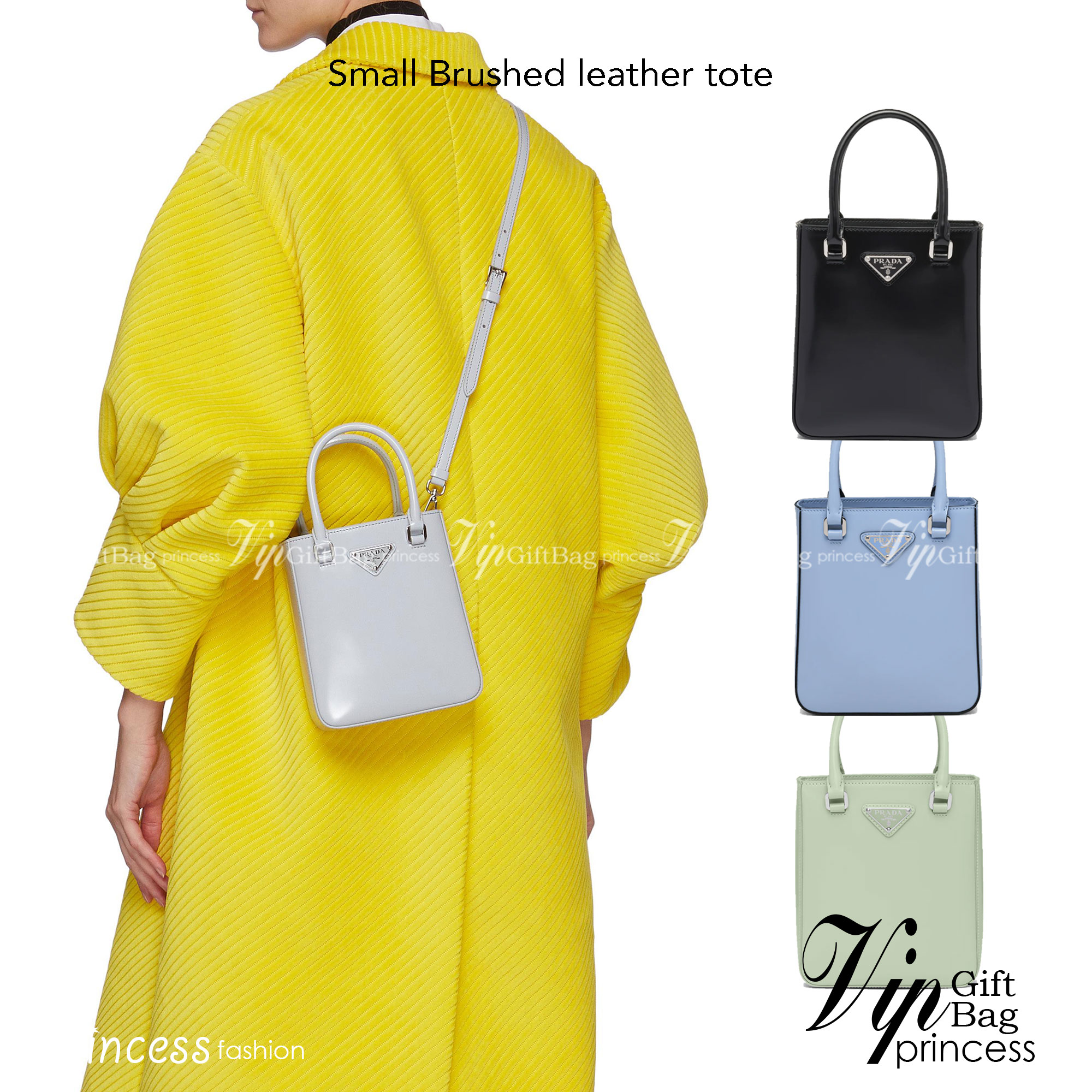 PRADA Small brushed leather tote กระเป๋าTote ขนาดเล็กที่มีดีไซน์ทรงเหลี่ยมโฉบเฉี่ยว วัสดุจากหนังเงาซึ่งเป็นวัสดุที่โดดเด่นของแบรนด์มาตั้งแต่ยุค 90'