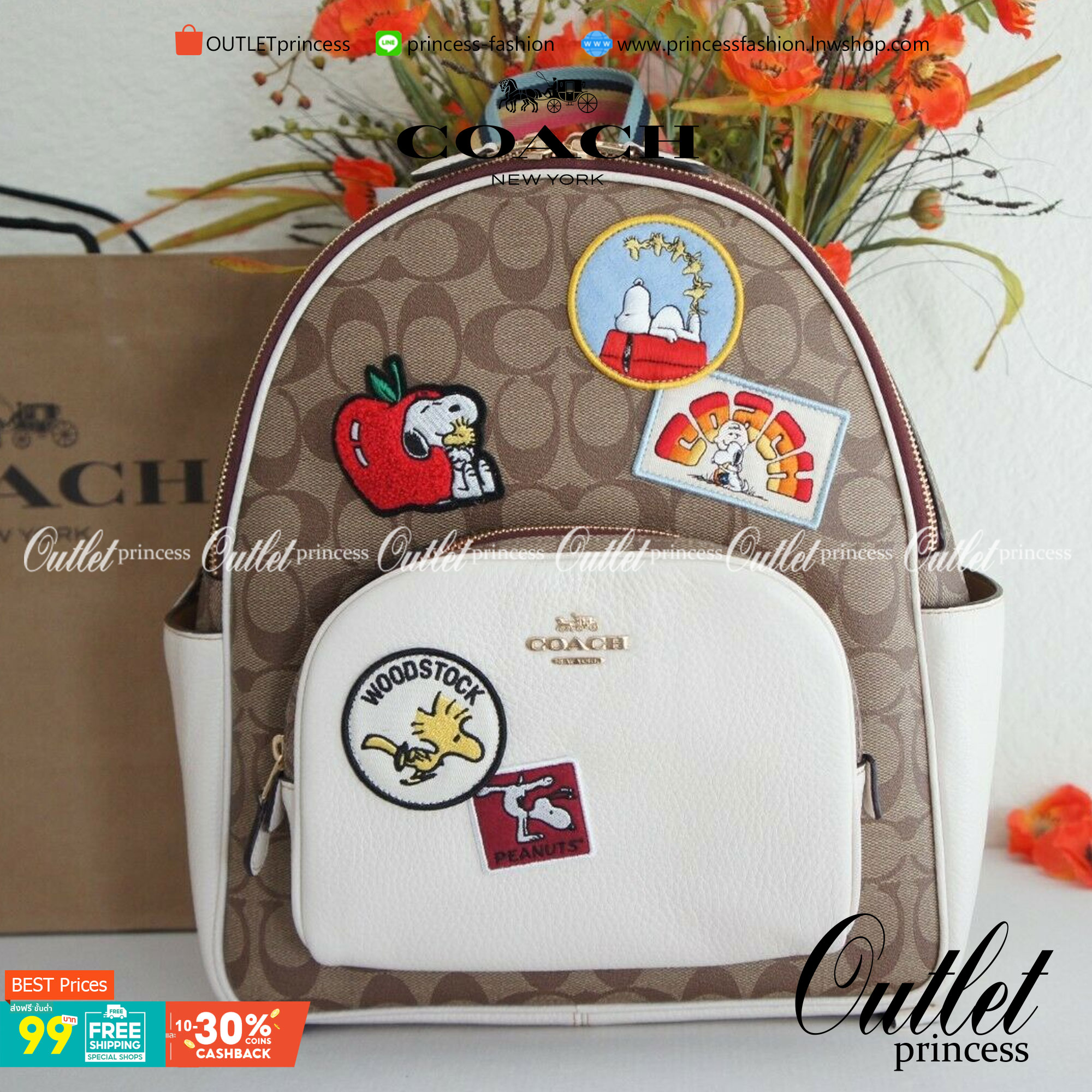 Coach X Peanuts Court Backpack In Signature Canvas With Varsity Patches เป้รุ่นลิมิเต็ดสุดหายาก!! คิ้วท์ๆ น่ารักน่าใช้มากๆ ด้วยดีไซน์ที่โดดเด่น 🎒💓 วัสดุหนังแคนวาสคุณภาพดี มีช่องซิปแยกให้หลายช่อง สายสะพายปรับได้ตามถนัด รุ่นนี้ขับผิวดีมากๆ ถ